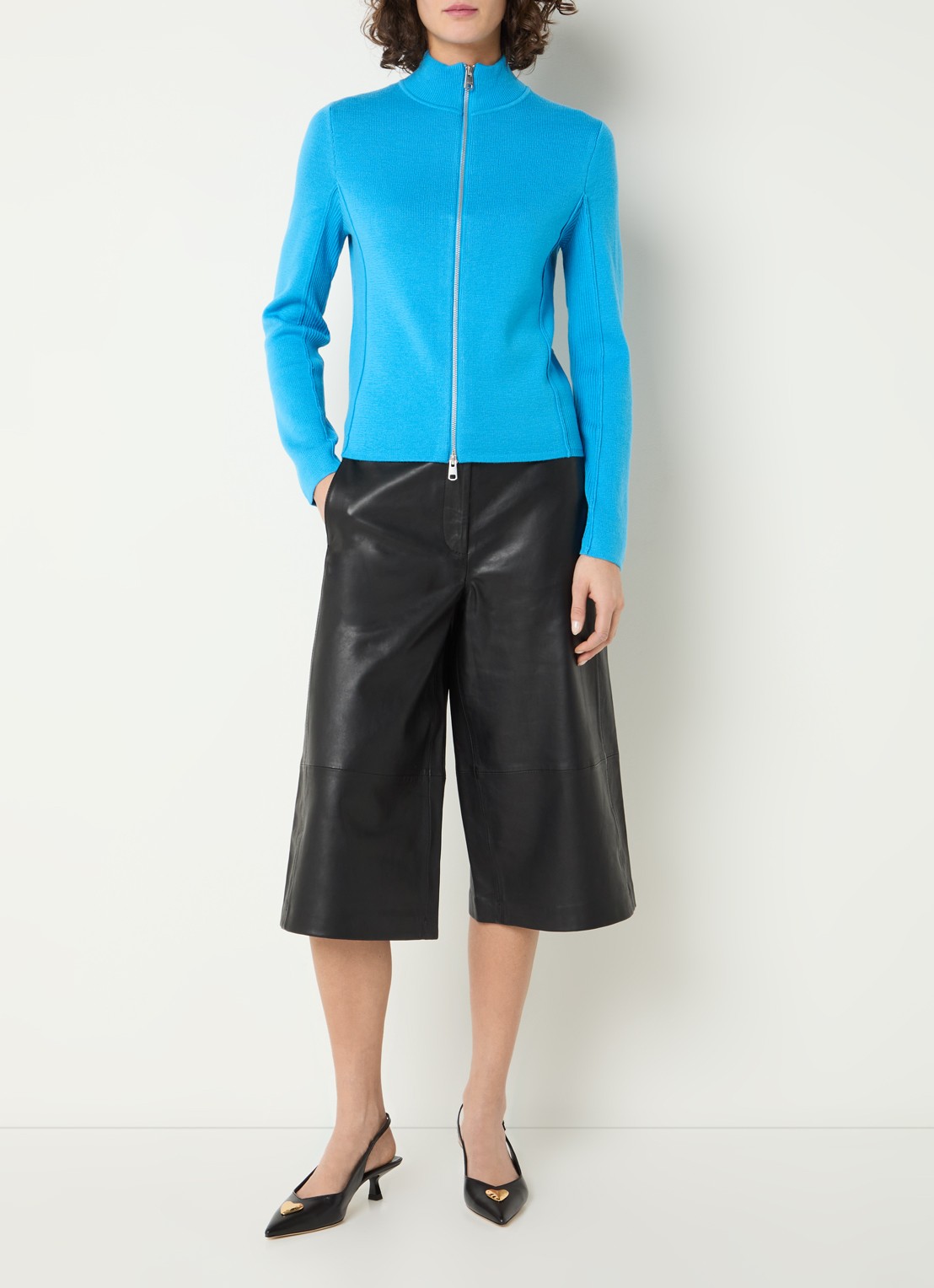 Selected Gigi high waist wide fit culotte van lamsleer - voorkant 3 zwart