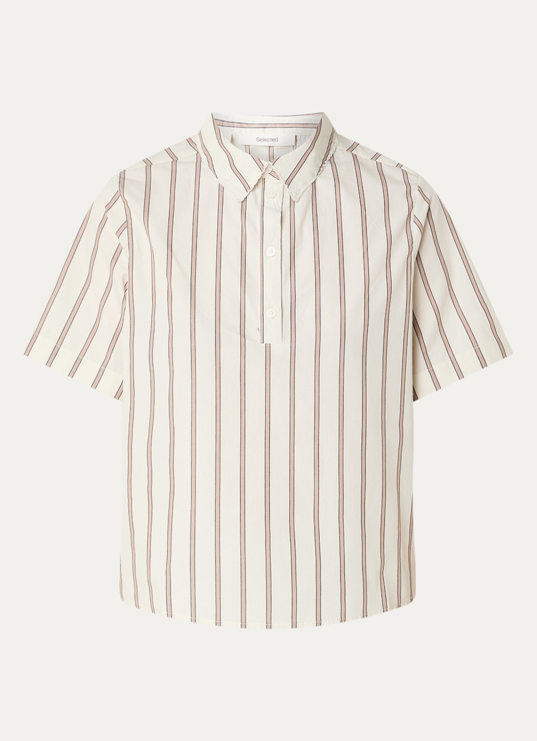 Selected Gina polo met streepprint - voorkant creme
