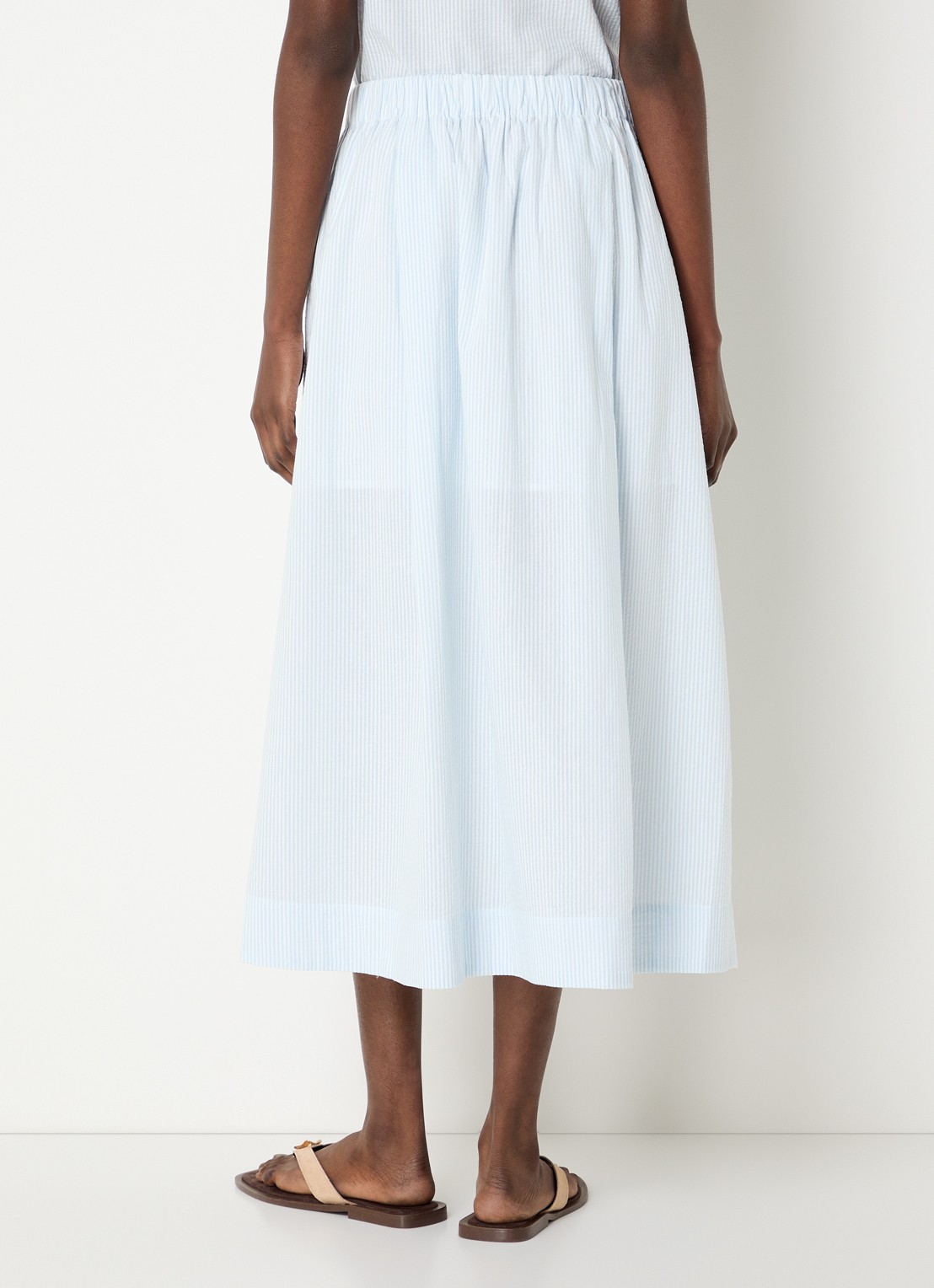 Selected Hannah midi rok met streepprint en steekzakken - achterkant lichtblauw