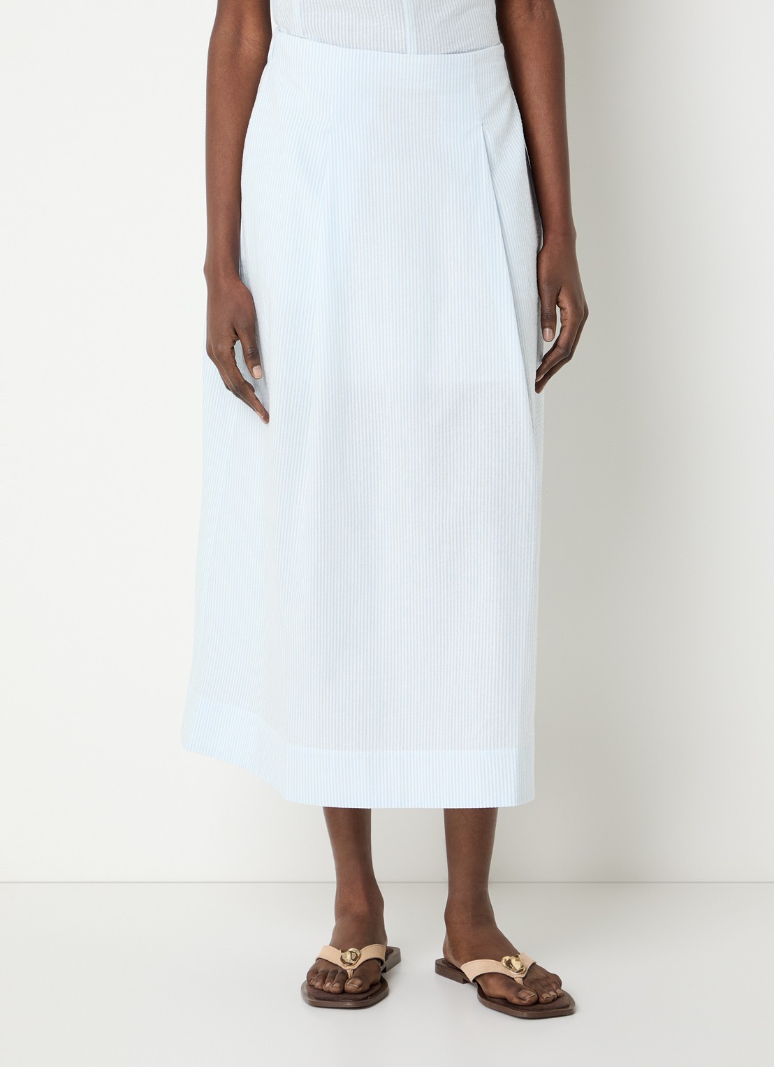 Selected Hannah midi rok met streepprint en steekzakken - detail 4 lichtblauw
