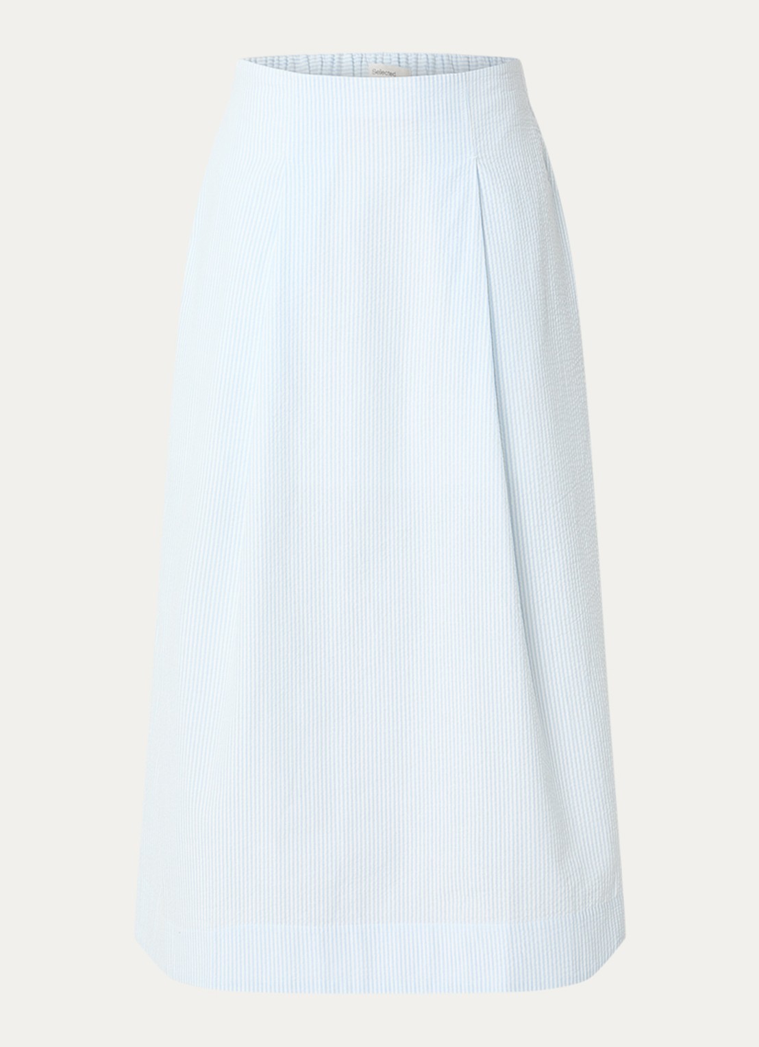 Selected Hannah midi rok met streepprint en steekzakken - voorkant 2 lichtblauw