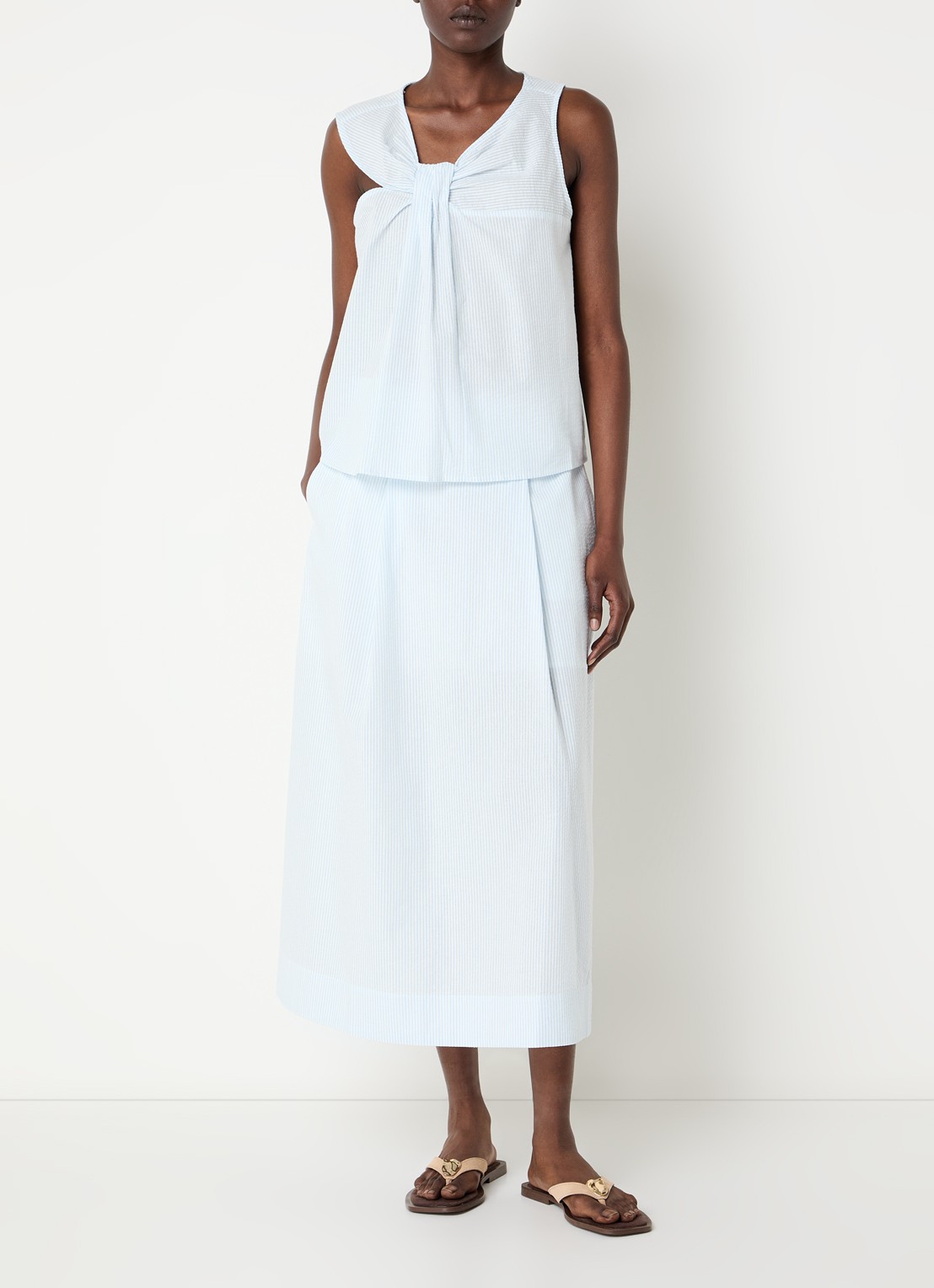 Selected Hannah mouwloze top met streepprint - voorkant 3 blauw
