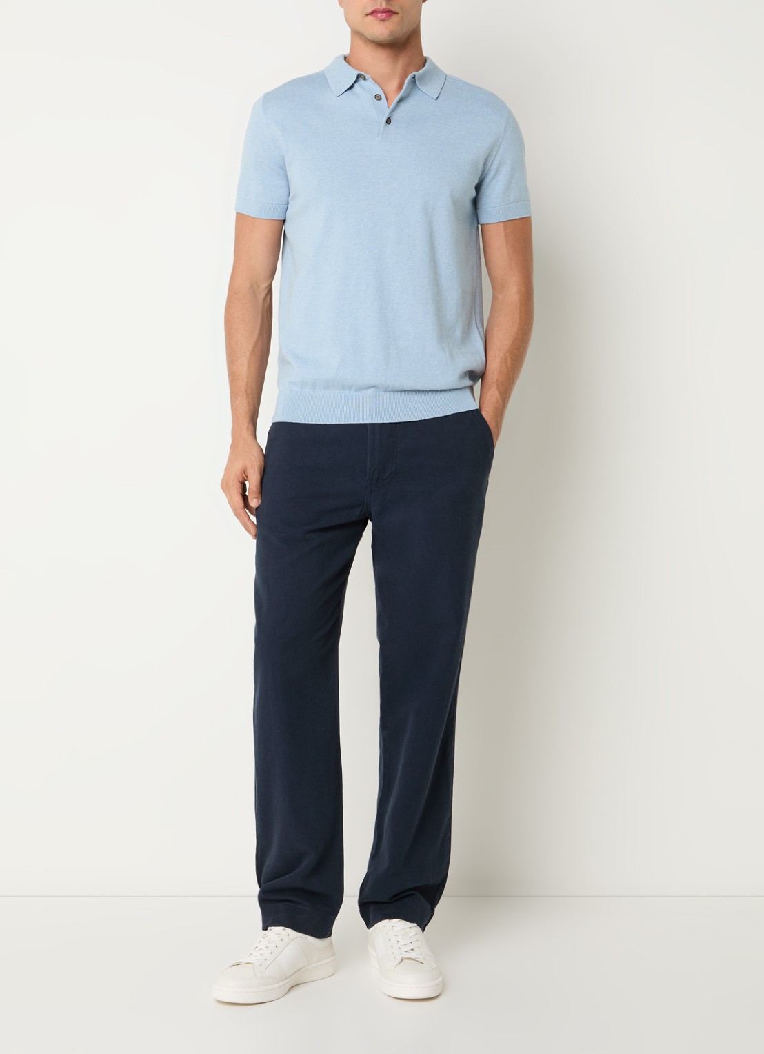 Selected Harry straight fit chino met steekzakken - voorkant 5 donkerblauw