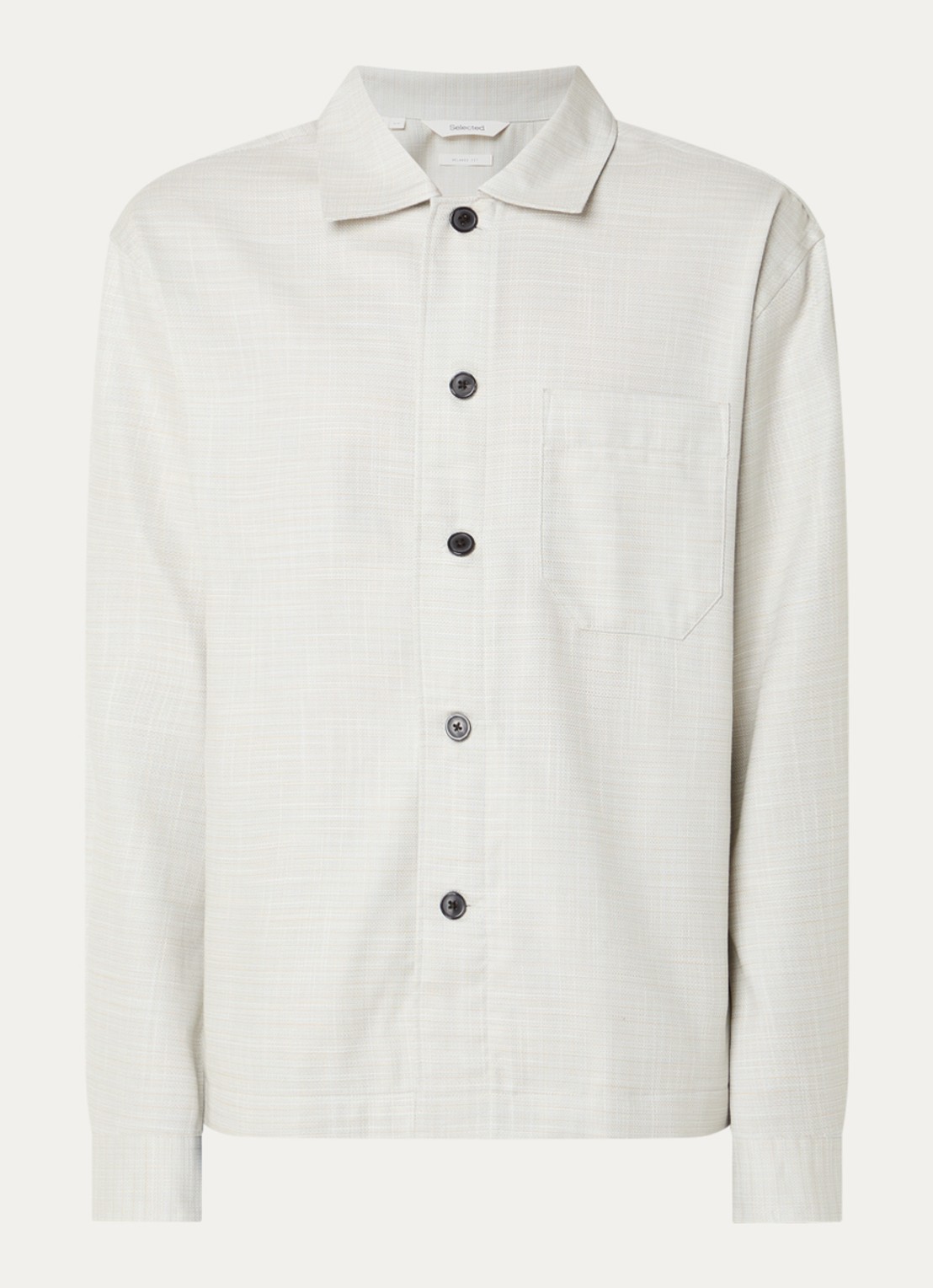 Selected Henry overshirt met gemêleerd dessin - voorkant 2 beige
