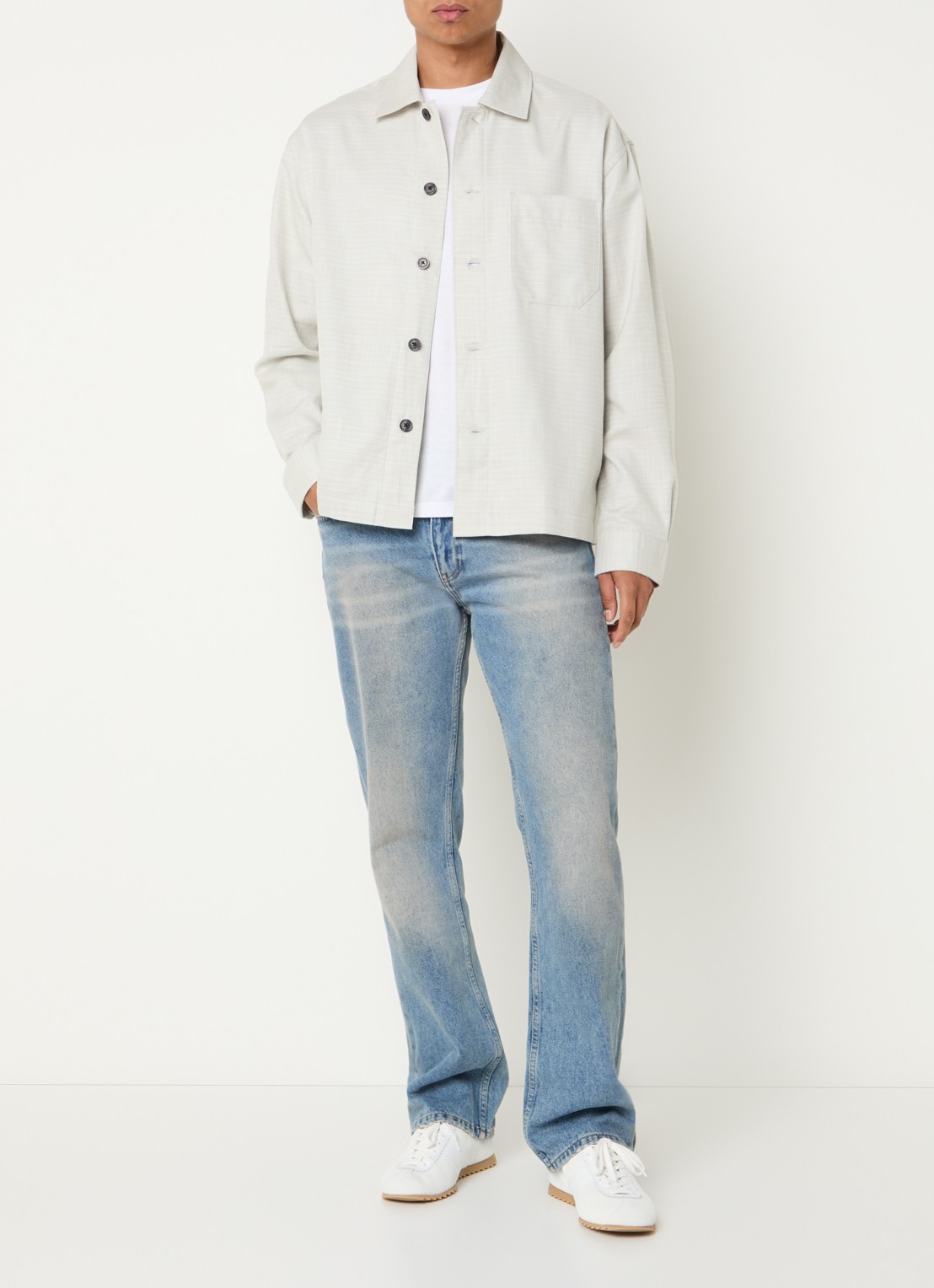 Selected Henry overshirt met gemêleerd dessin - voorkant 3 beige