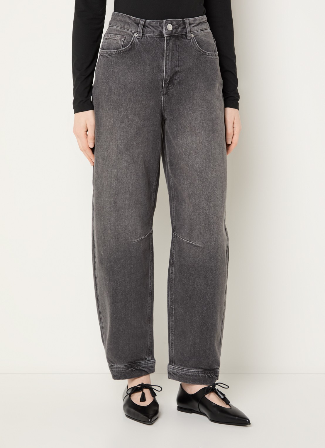 Selected High waist tapered fit jeans met gekleurde wassing - detail 4 grijs