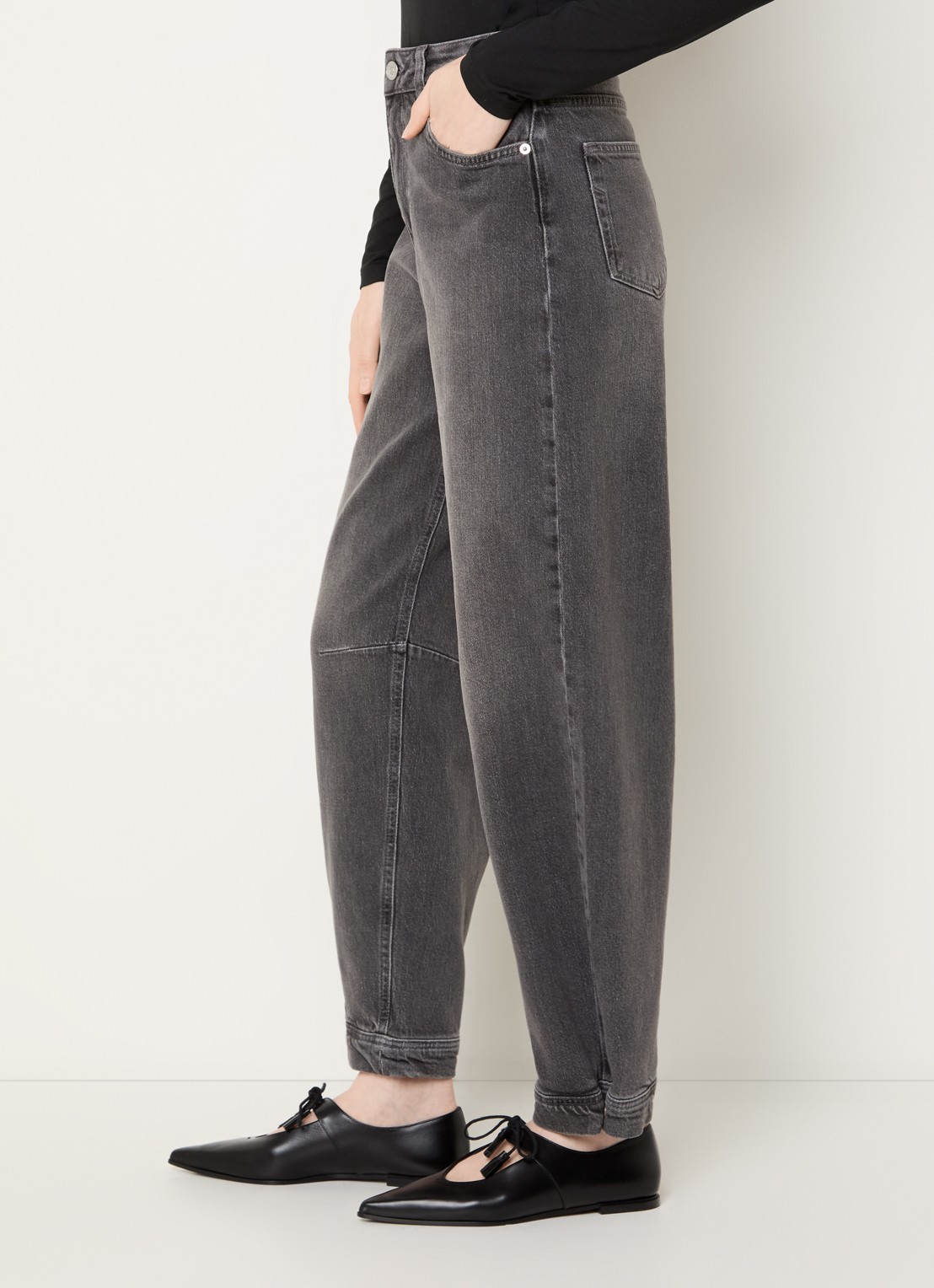 Selected High waist tapered fit jeans met gekleurde wassing - detail 5 grijs