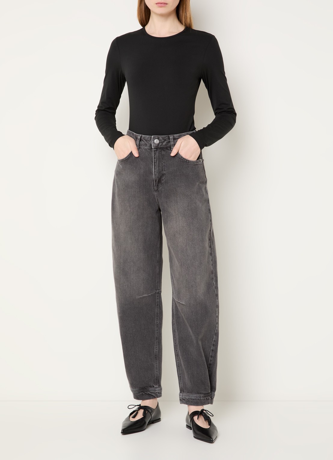 Selected High waist tapered fit jeans met gekleurde wassing - voorkant 2 grijs