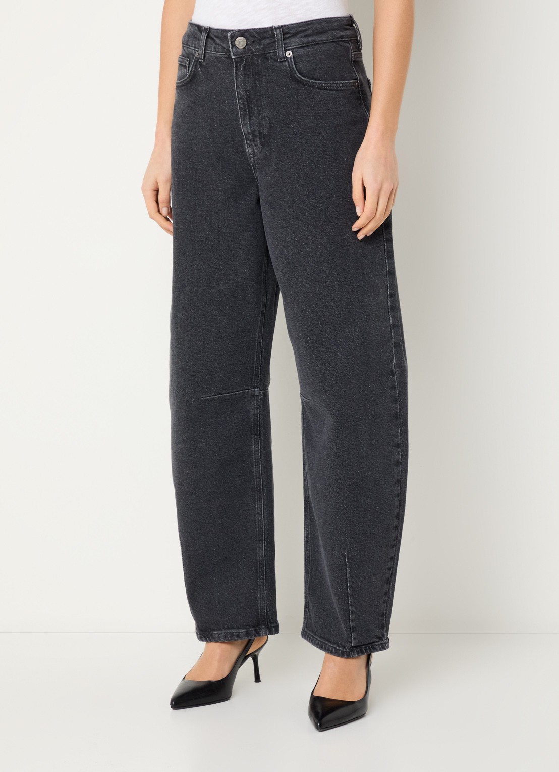 Selected High waist tapered jeans met gekleurde wassing - detail 2 donkergrijs