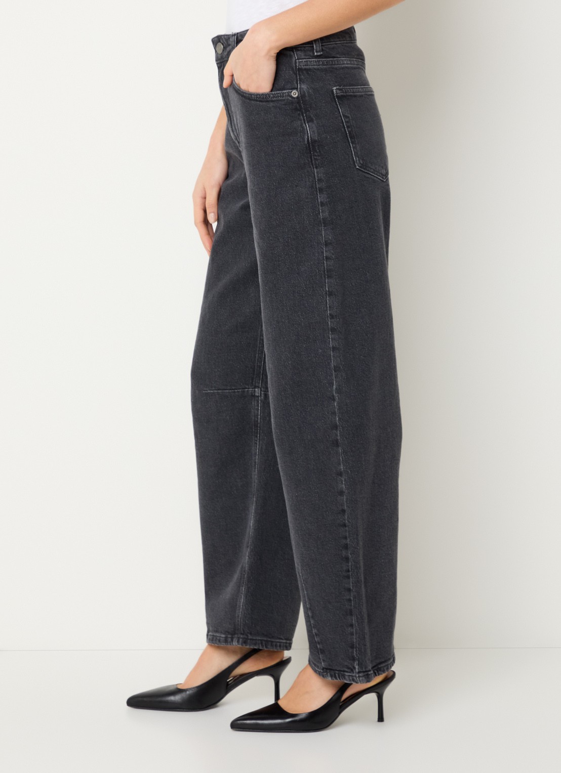 Selected High waist tapered jeans met gekleurde wassing - detail 3 donkergrijs