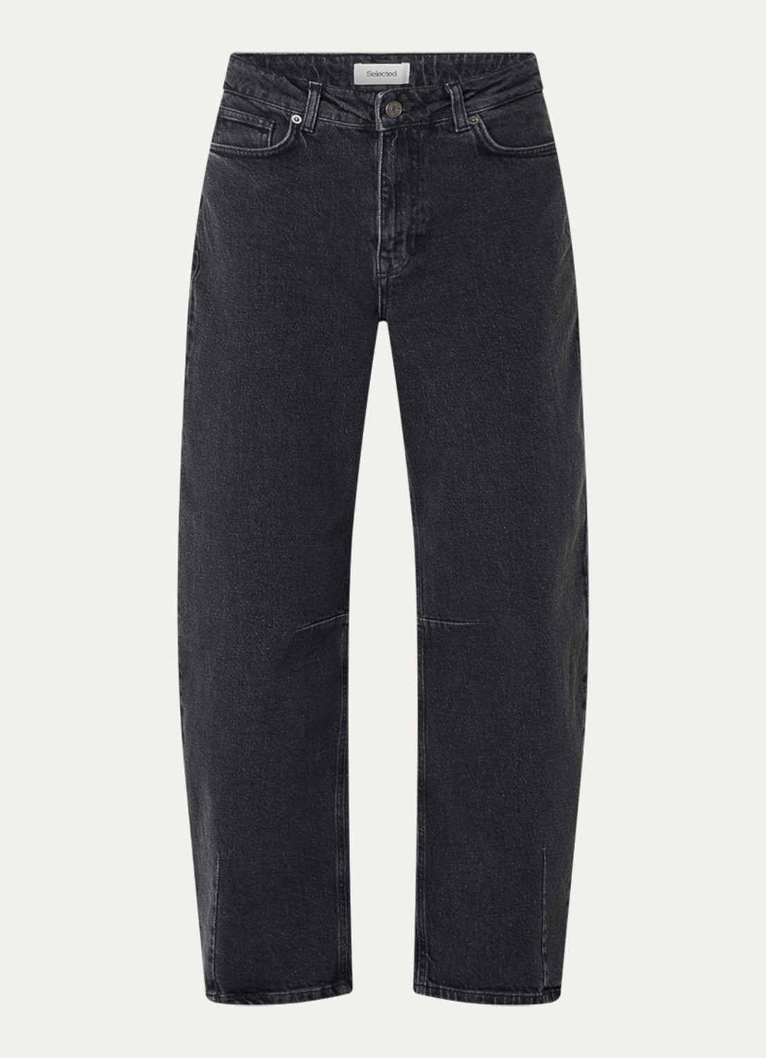 Selected High waist tapered jeans met gekleurde wassing - voorkant 4 donkergrijs