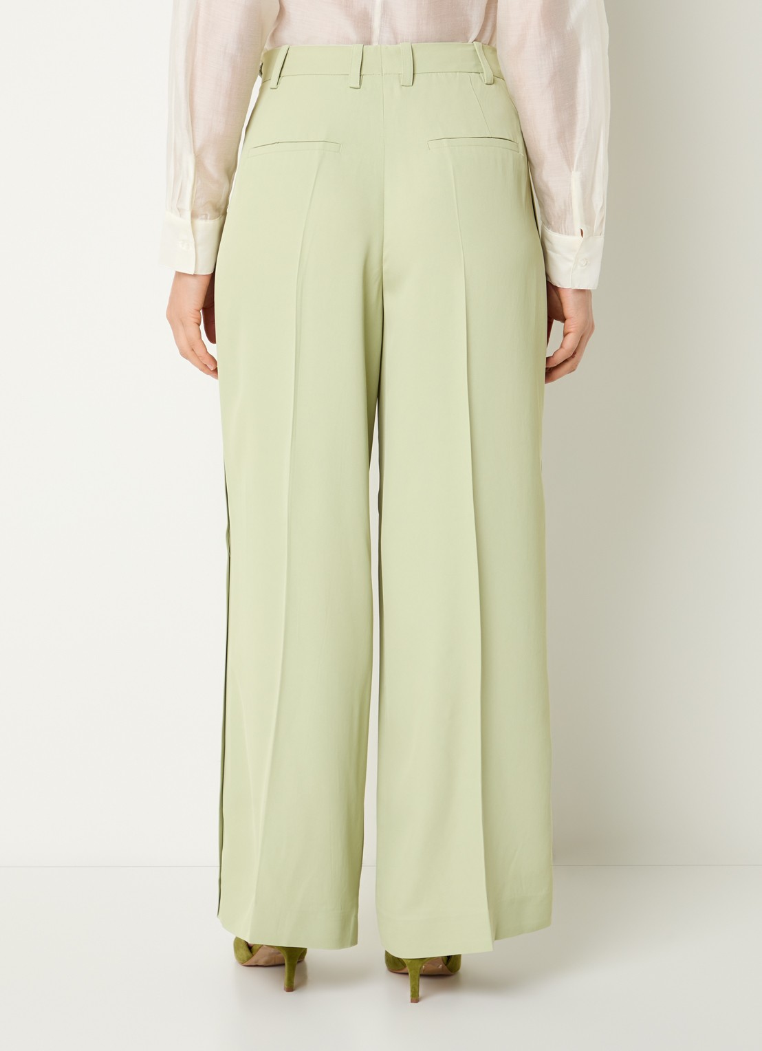 Selected High waist wide fit pantalon met steekzakken - achterkant 3 lindegroen