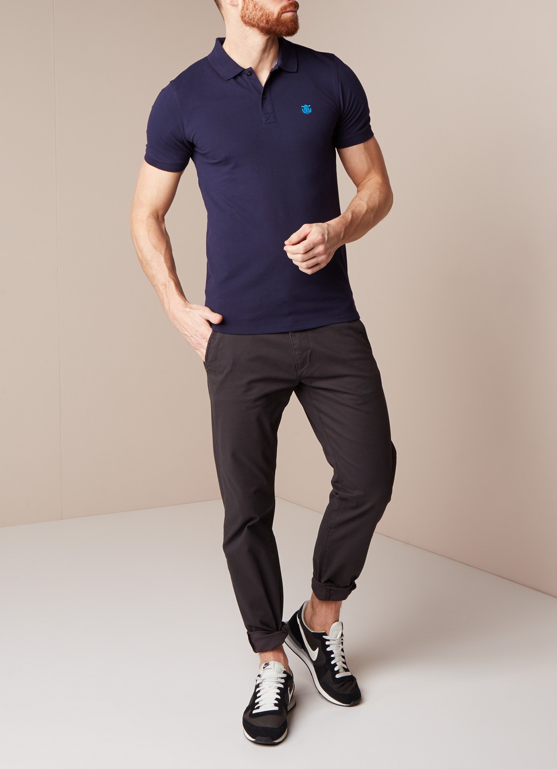 Selected Homme Aro slim fit polo met stretch - voorkant 3 donkerblauw