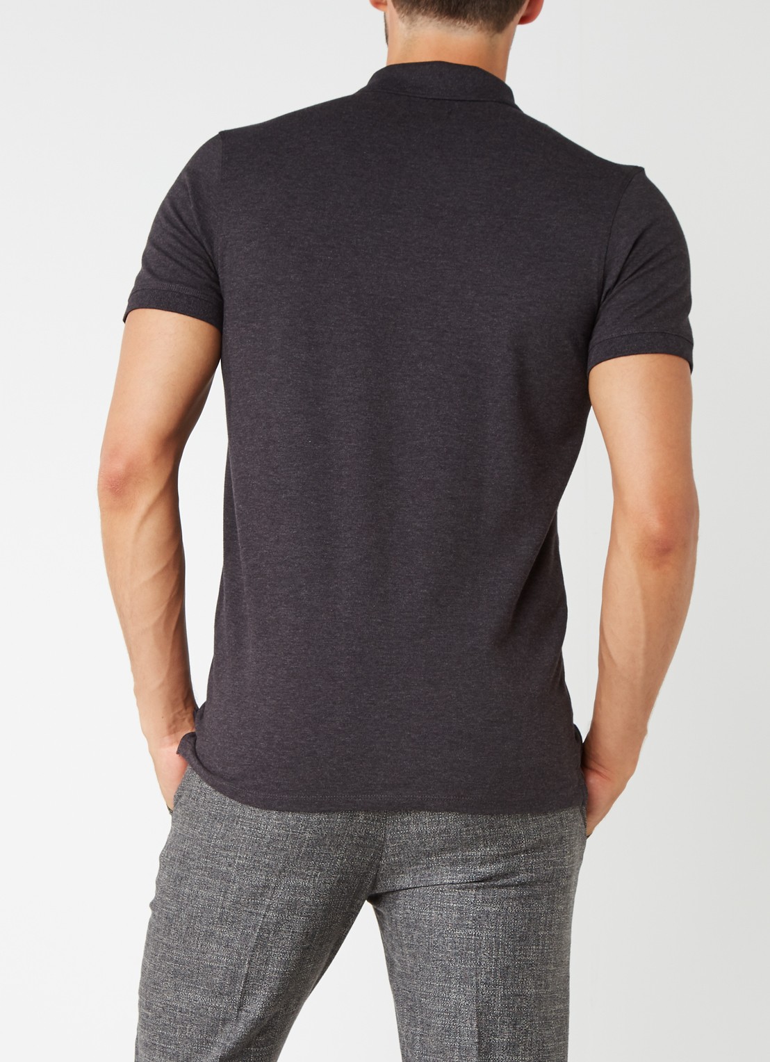 Selected Homme Haro slim fit polo in katoenblend - achterkant 2 antraciet