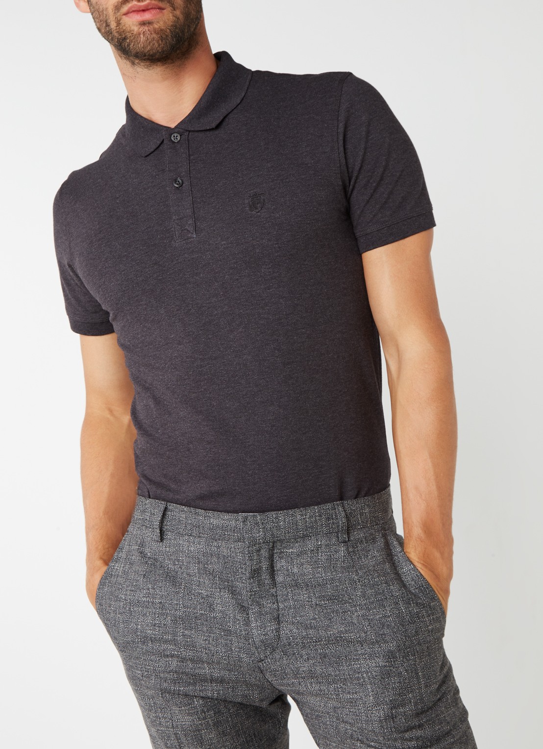 Selected Homme Haro slim fit polo in katoenblend - detail antraciet
