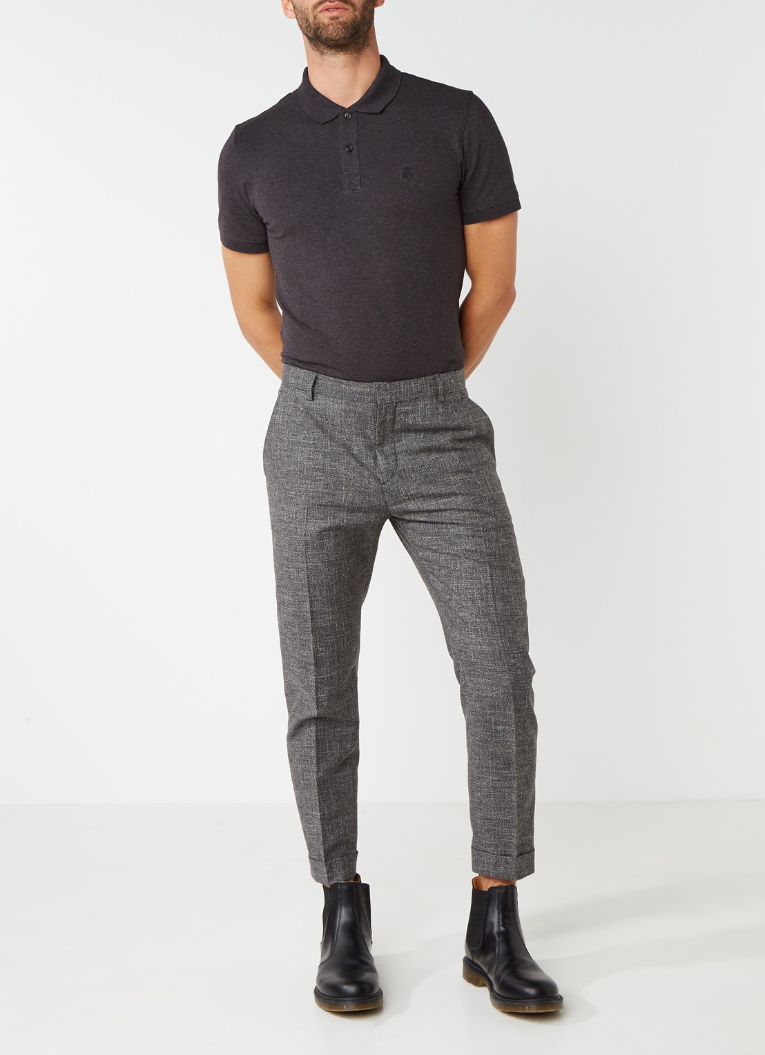 Selected Homme Haro slim fit polo in katoenblend - voorkant 4 antraciet