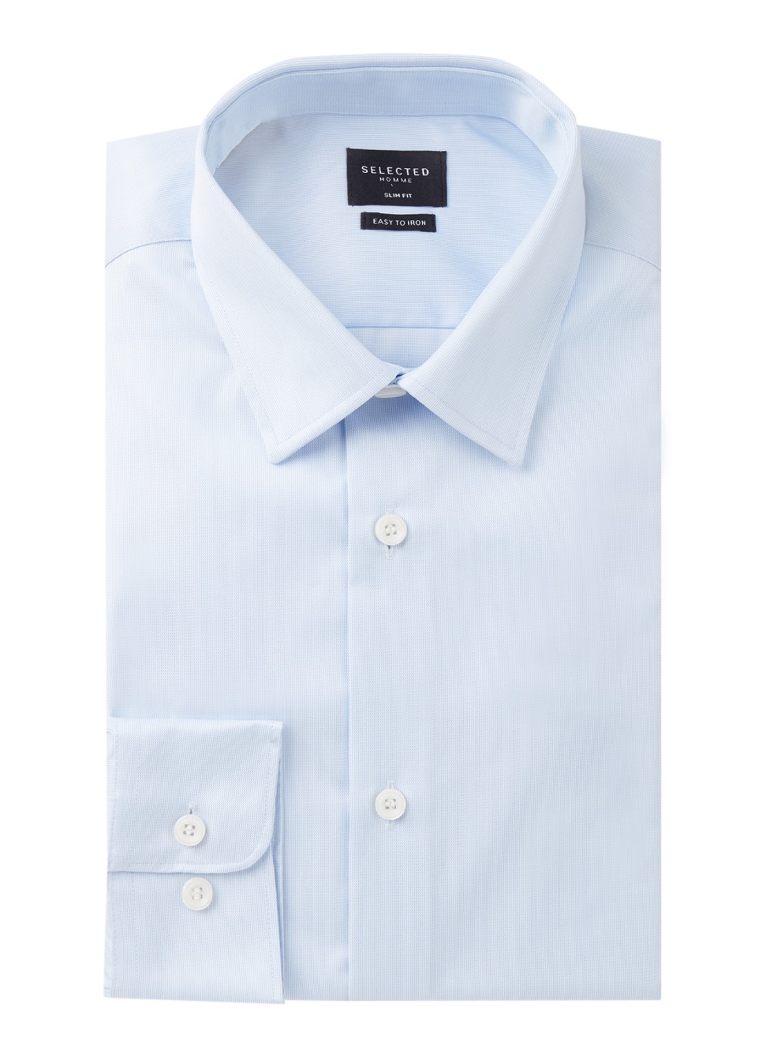 Selected Homme Pelle slim fit strijkvrij overhemd met micro structuur - voorkant 3 lichtblauw
