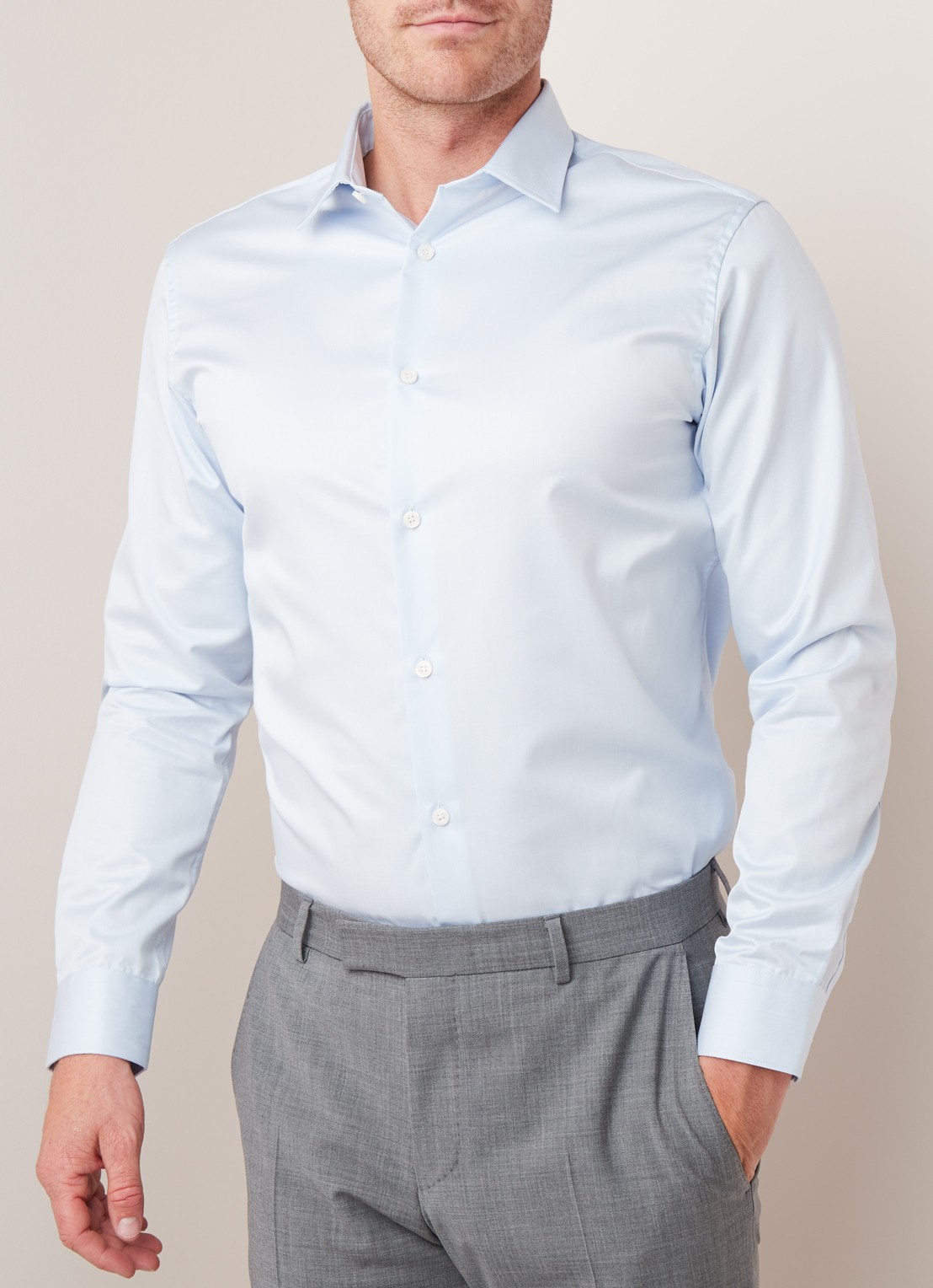 Selected Homme Pelle slim fit strijkvrij overhemd met micro structuur - detail lichtblauw