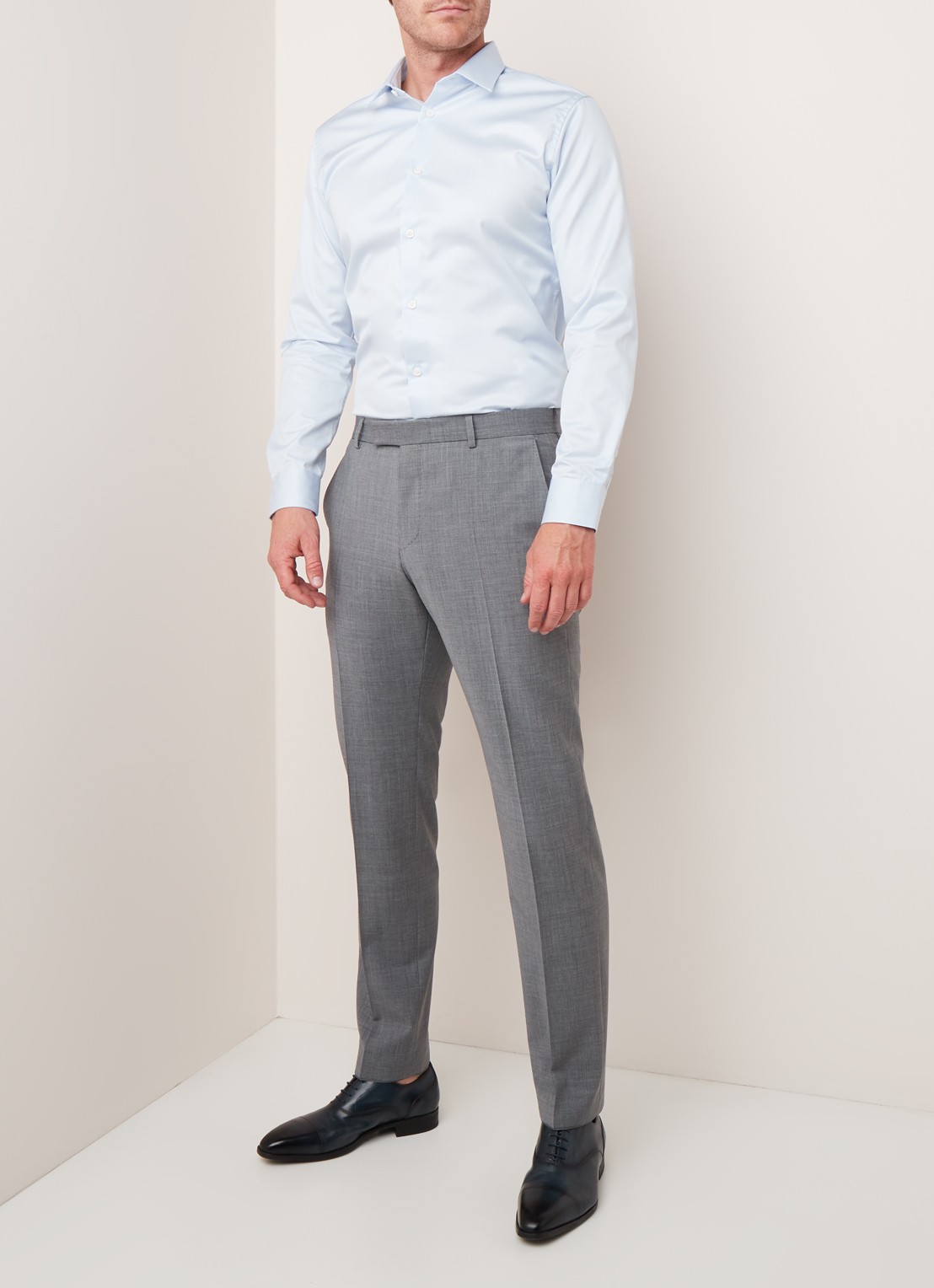 Selected Homme Pelle slim fit strijkvrij overhemd met micro structuur - voorkant 4 lichtblauw
