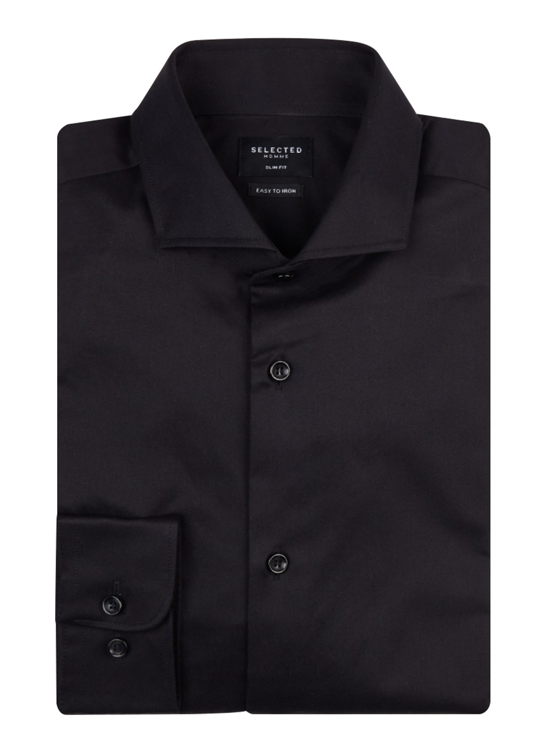 Selected Homme Slim fit strijkvrij overhemd met cut away kraag - voorkant 2 zwart