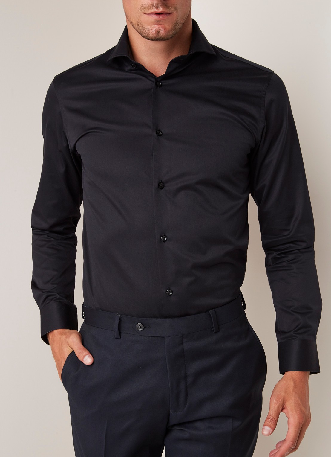 Selected Homme Slim fit strijkvrij overhemd met cut away kraag - detail 4 zwart