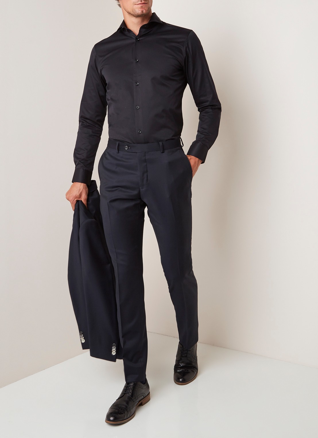 Selected Homme Slim fit strijkvrij overhemd met cut away kraag - voorkant 3 zwart