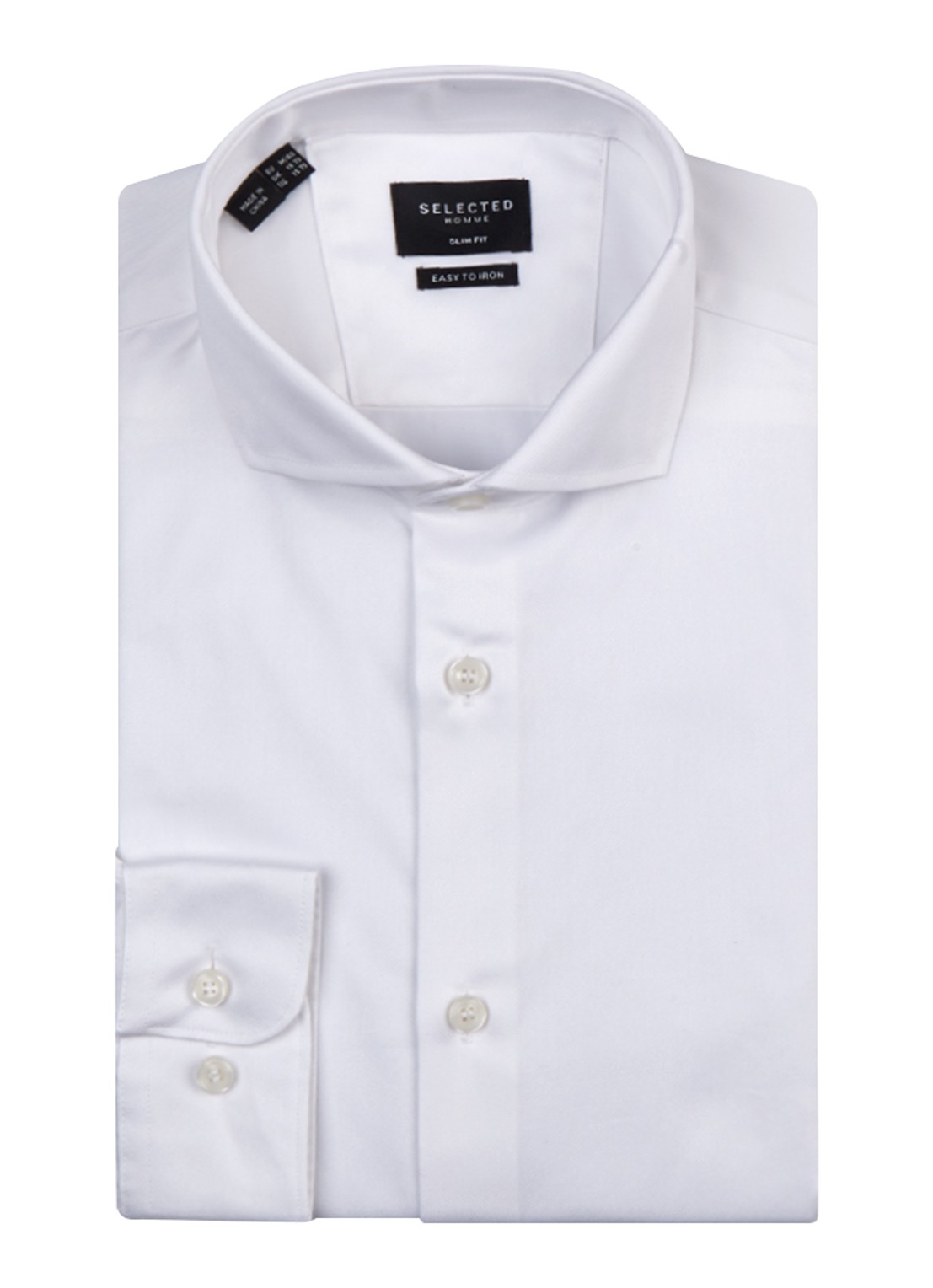 Selected Homme Slim fit strijkvrij overhemd met cut away kraag - voorkant wit