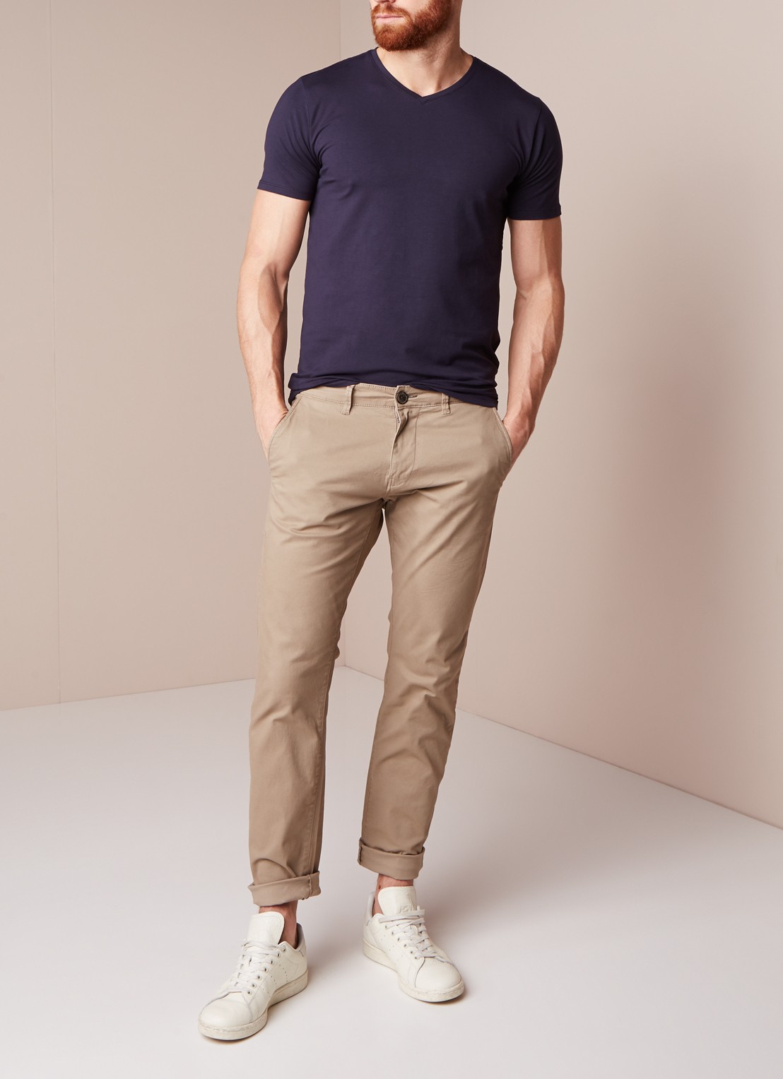 Selected Homme Three Paris chino in katoenblend - voorkant 4 beige