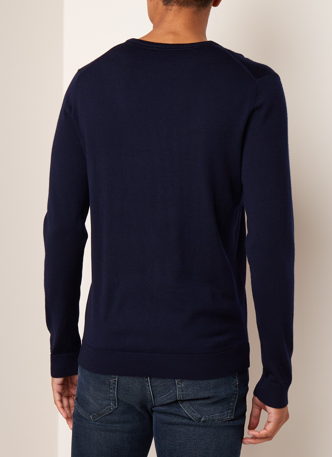 Selected Homme Tower fijngebreide pullover met V-hals  - achterkant donkerblauw