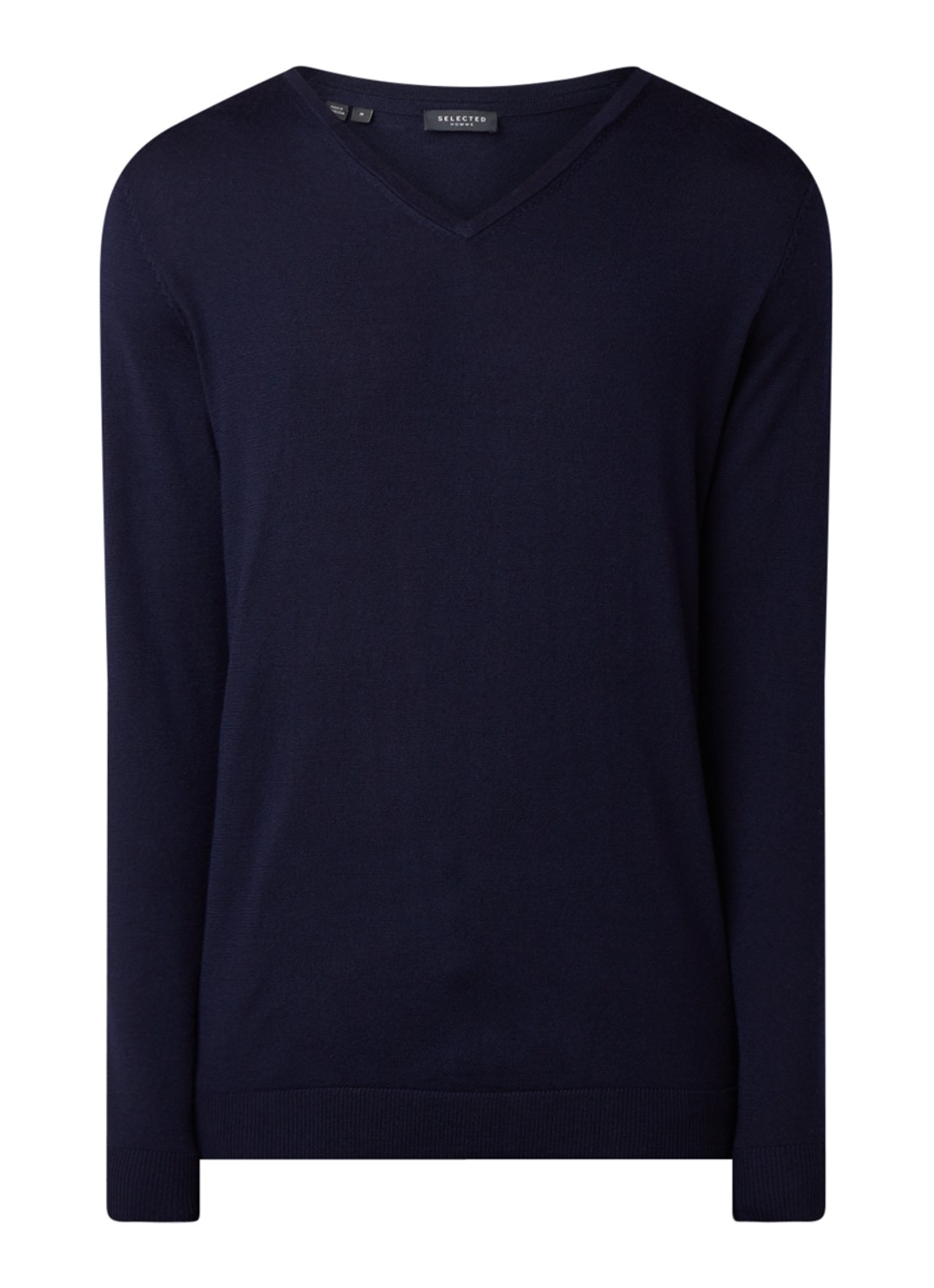 Selected Homme Tower fijngebreide pullover met V-hals  - voorkant 2 donkerblauw