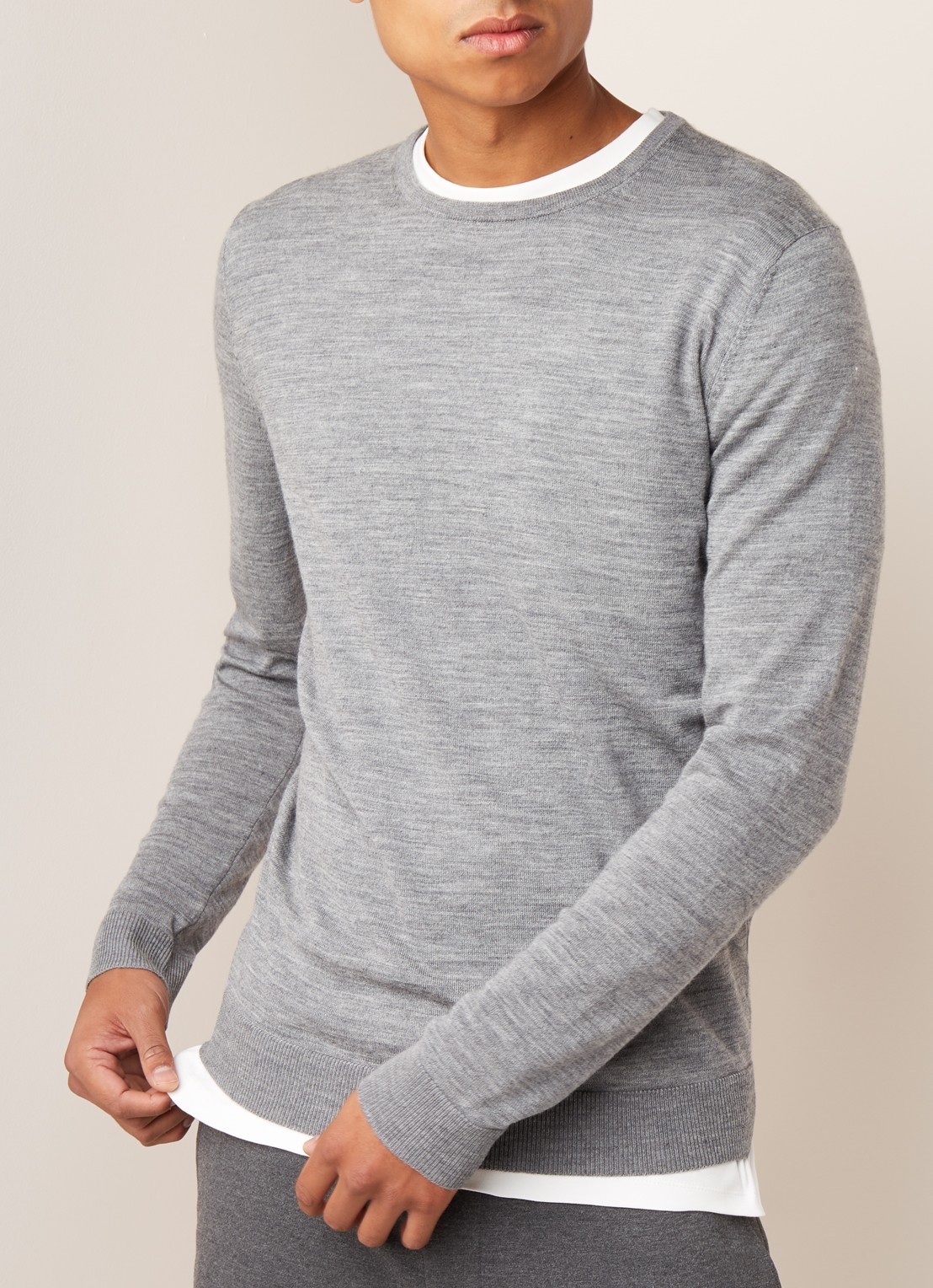 Selected Homme Tower fijngebreide pullover van wol  - detail 4 grijs
