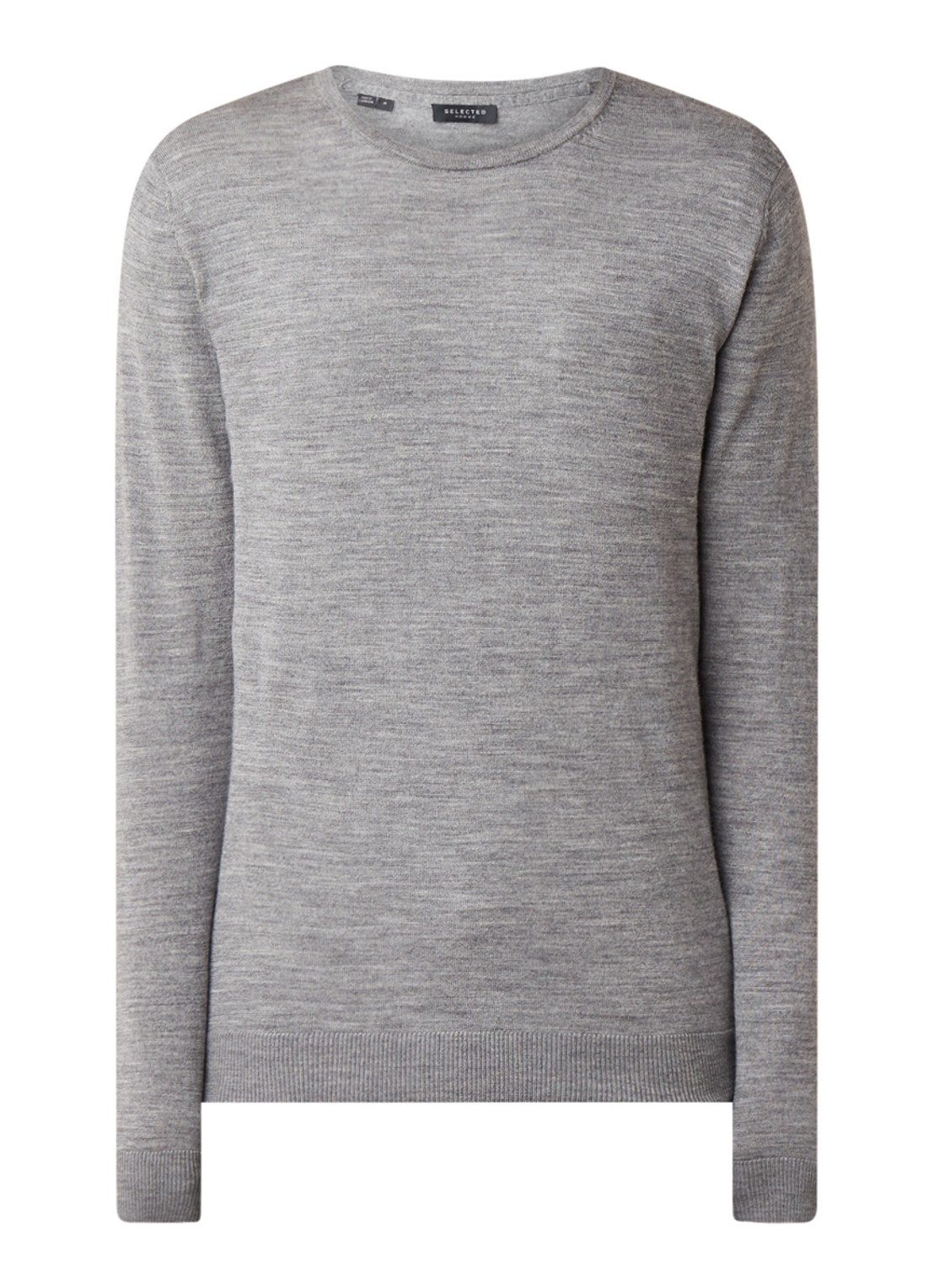 Selected Homme Tower fijngebreide pullover van wol  - voorkant 2 grijs