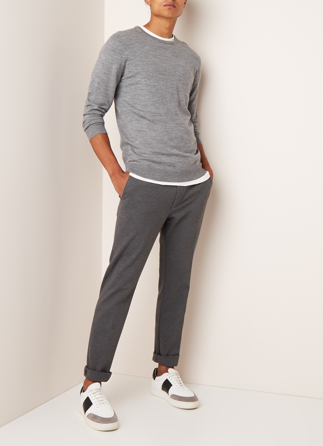Selected Homme Tower fijngebreide pullover van wol  - voorkant 3 grijs