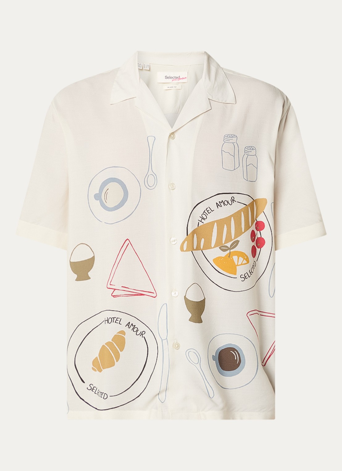 Selected Hotel Amour regular fit overhemd met print - voorkant creme