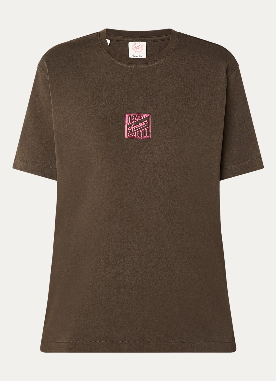 Selected Hotel Amour T-shirt met borduring - voorkant 3 donkerbruin
