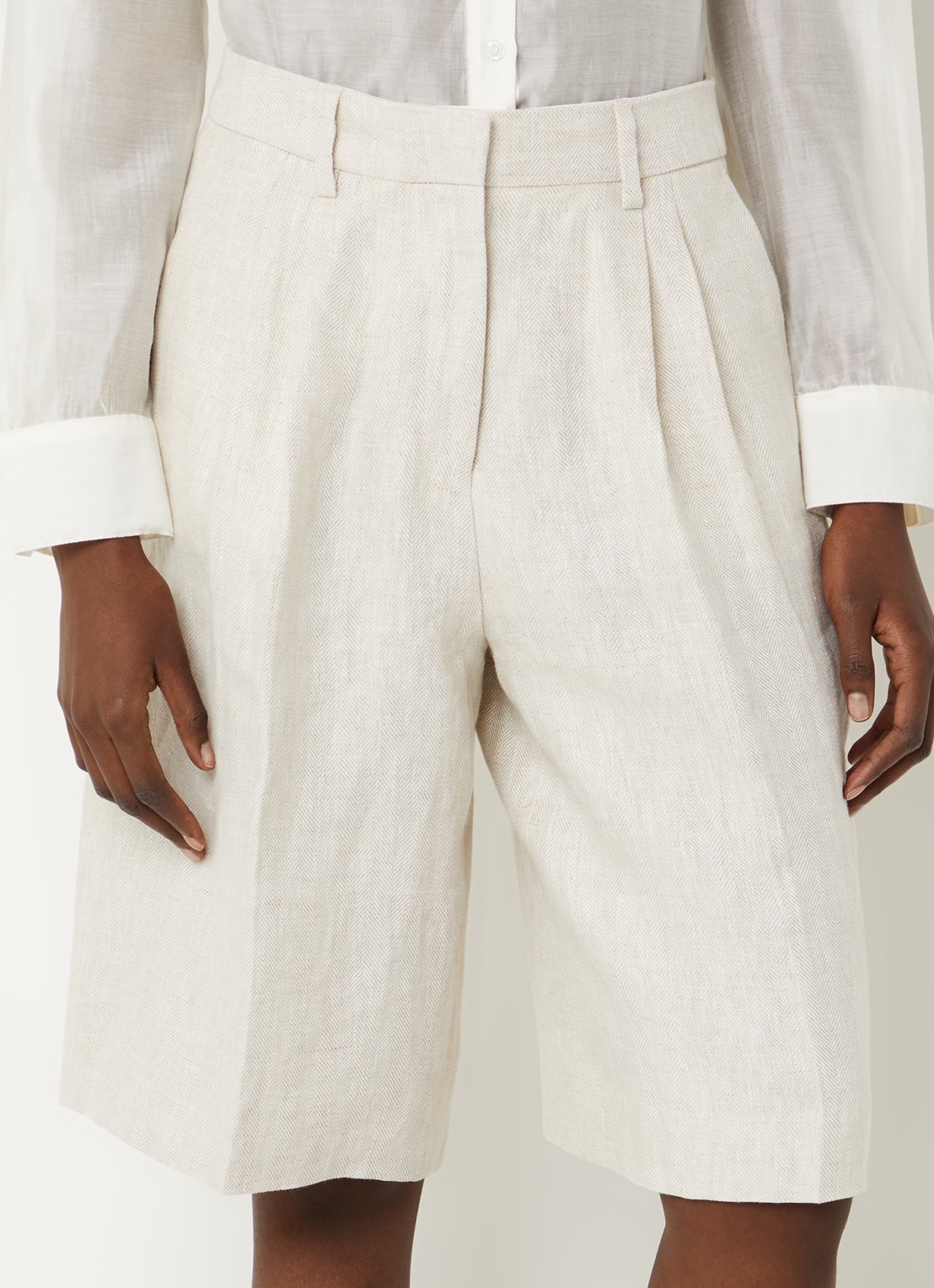 Selected Ida high waist wide fit korte broek van linnen - detail 3 beige