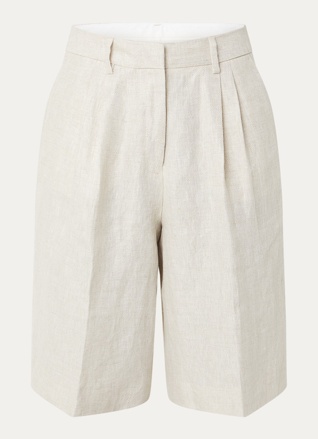 Selected Ida high waist wide fit korte broek van linnen - voorkant beige