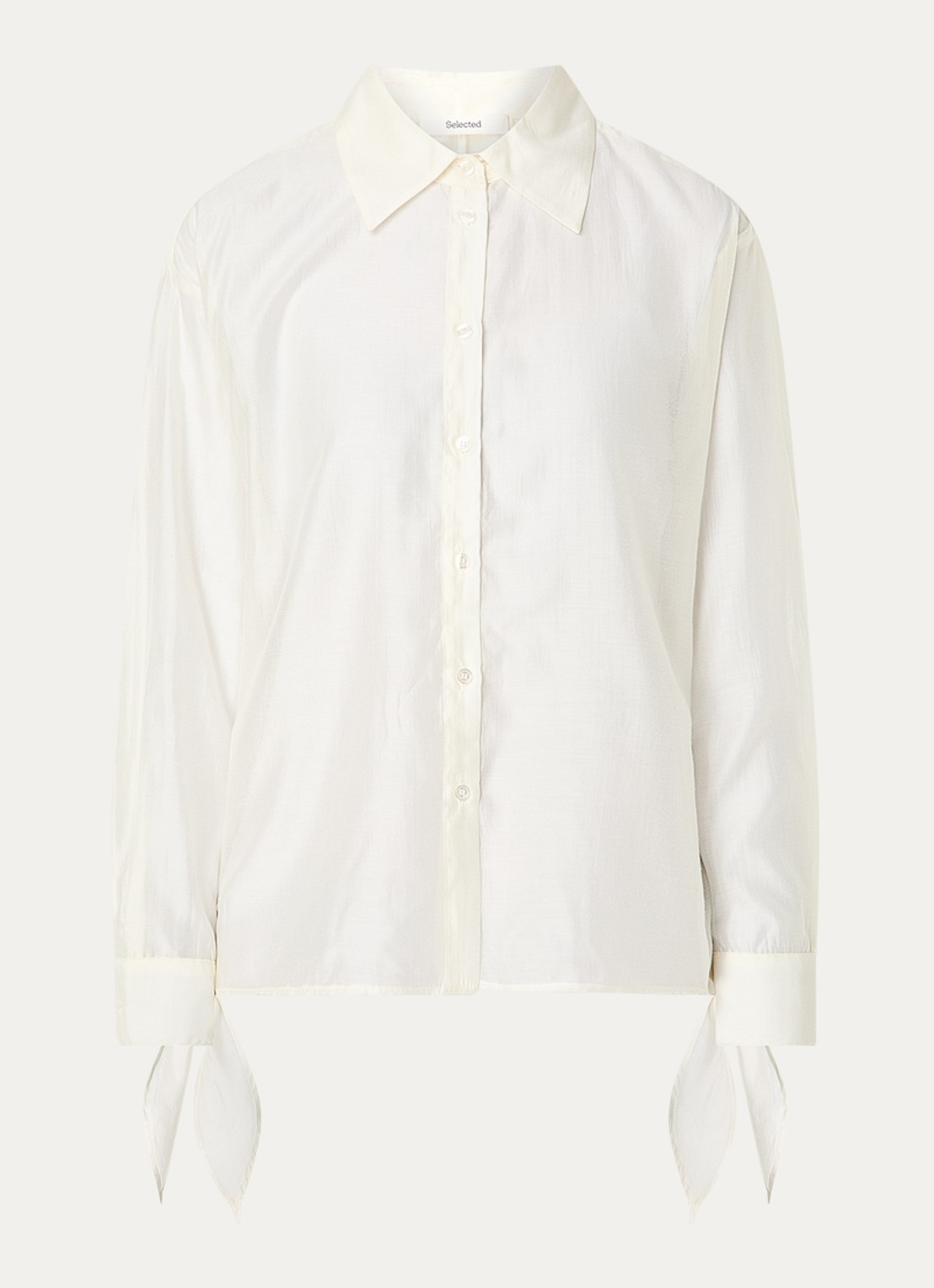 Selected Iris semi-transparante blouse met gestrikt detail - voorkant 3 gebroken wit