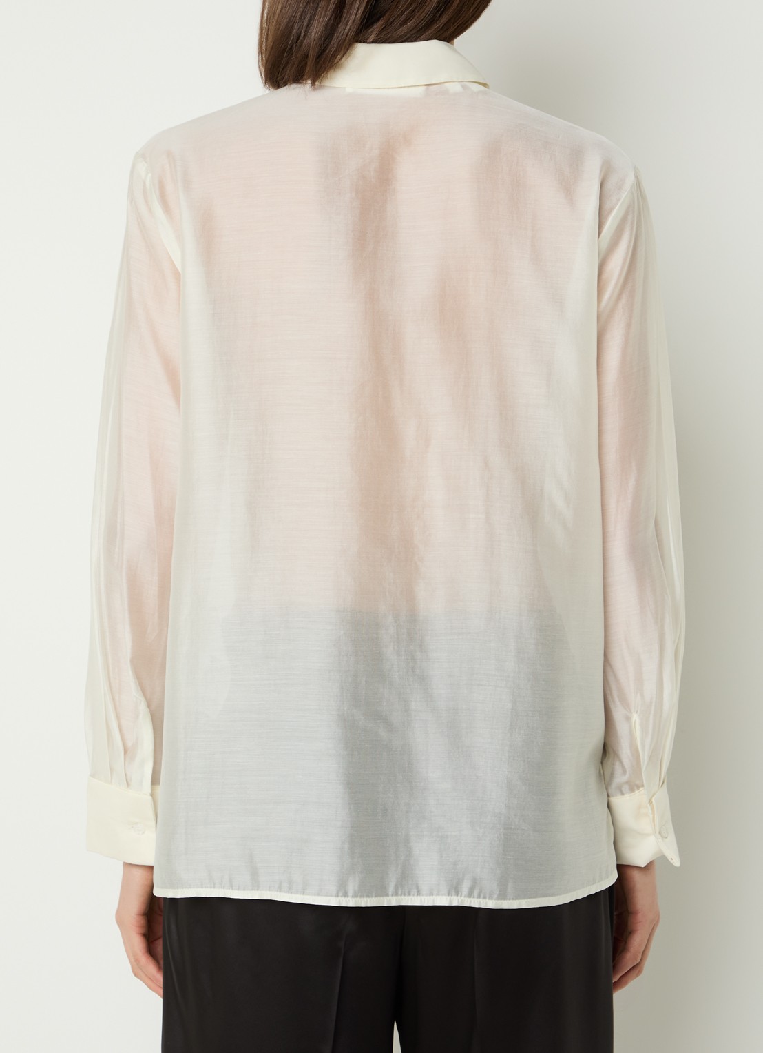 Selected Iris semi-transparante blouse  met plissé - achterkant 4 gebroken wit