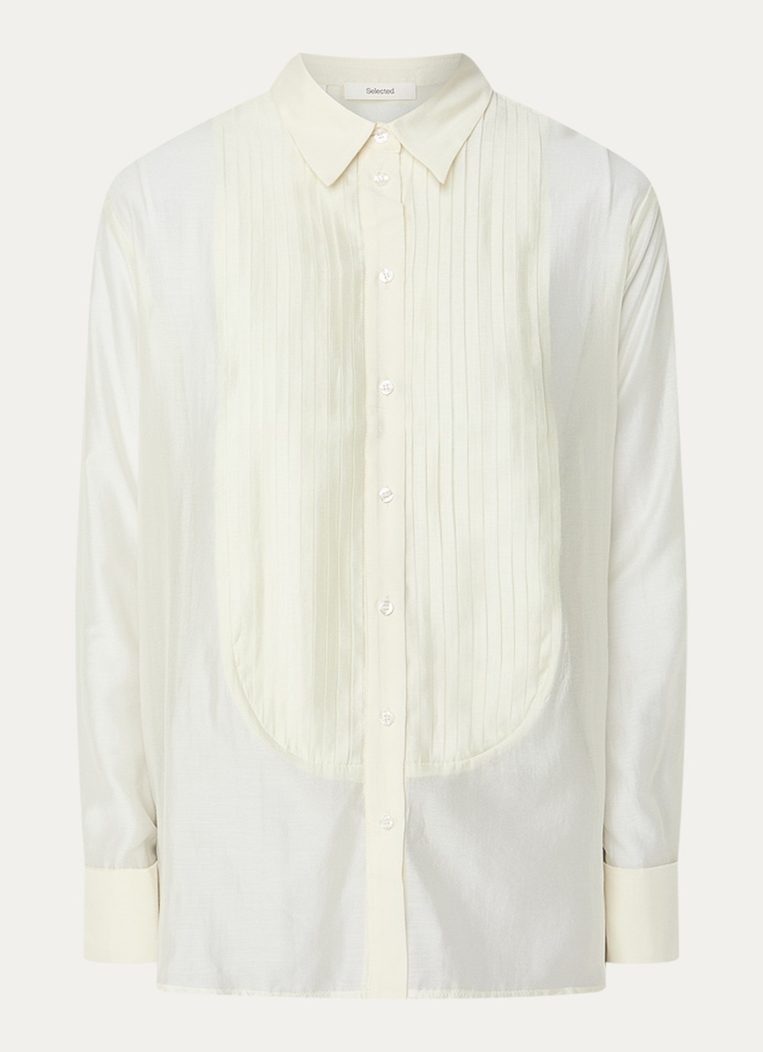 Selected Iris semi-transparante blouse  met plissé - voorkant 2 gebroken wit
