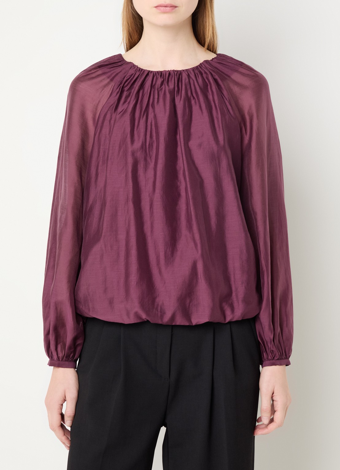 Selected Iris tuniek  met ruches - detail aubergine