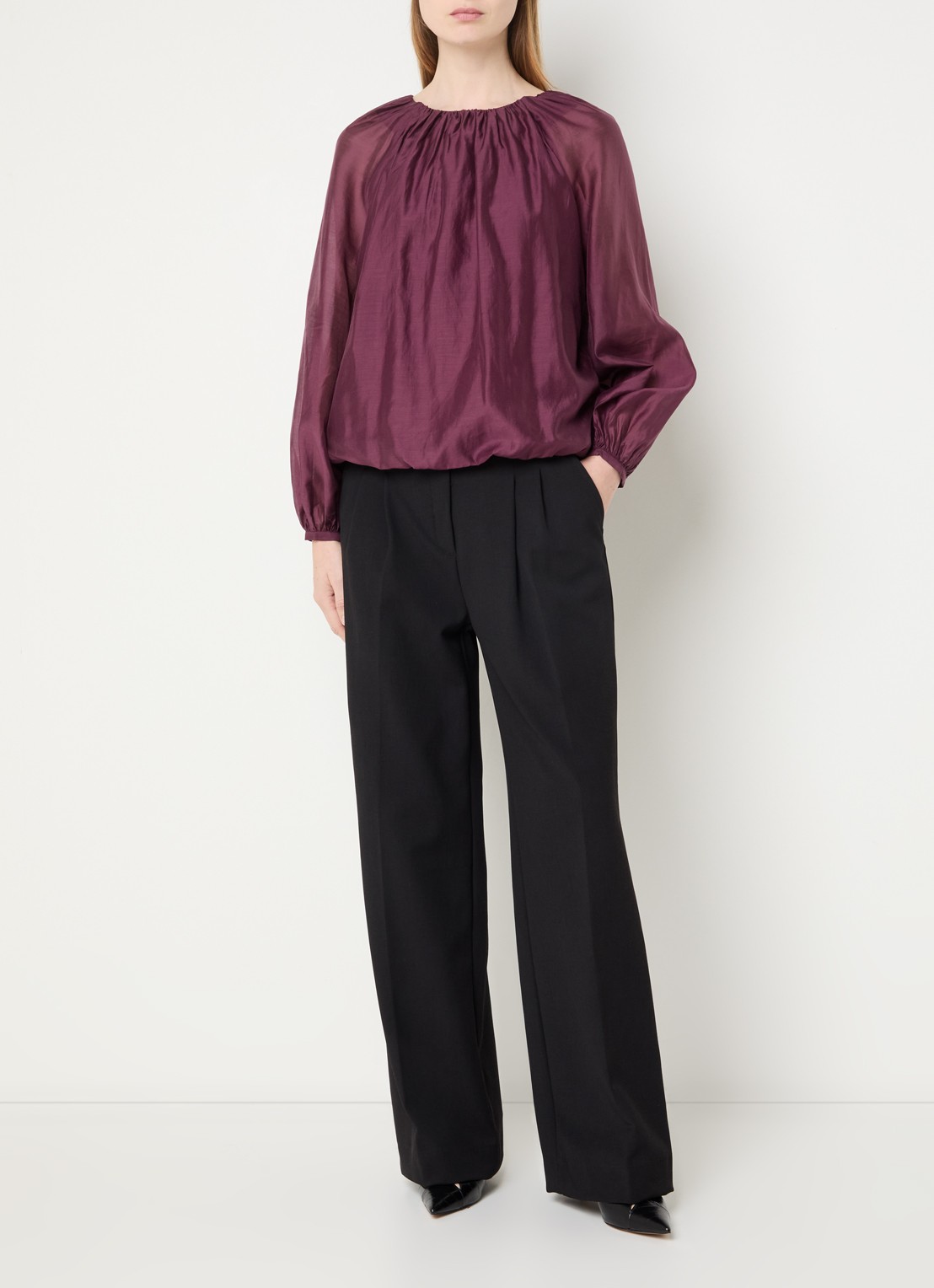 Selected Iris tuniek  met ruches - voorkant 4 aubergine