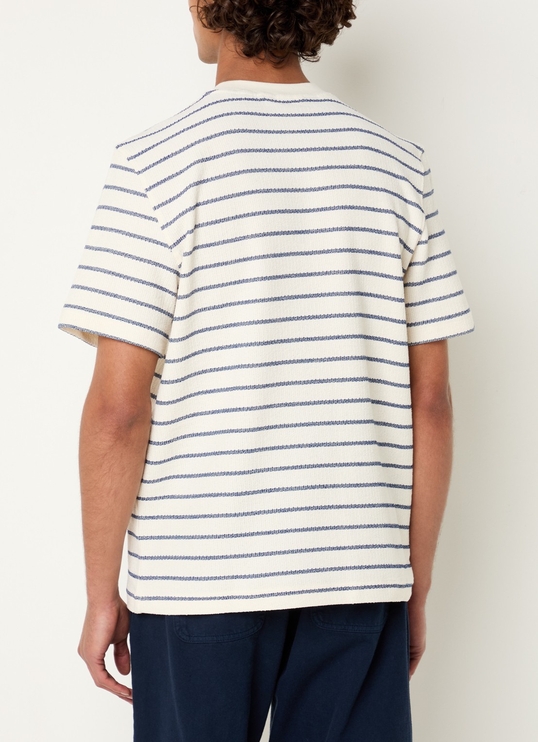 Selected Jango grofgebreid T-shirt met streepprint - achterkant creme