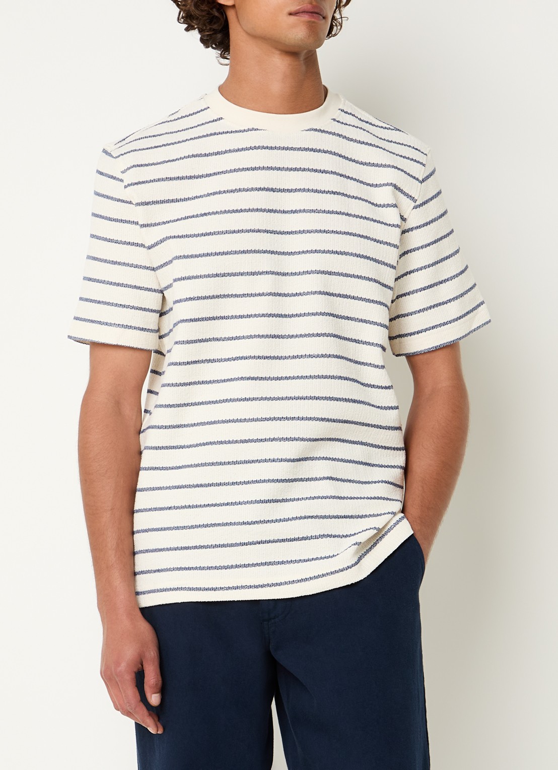 Selected Jango grofgebreid T-shirt met streepprint - detail 4 creme