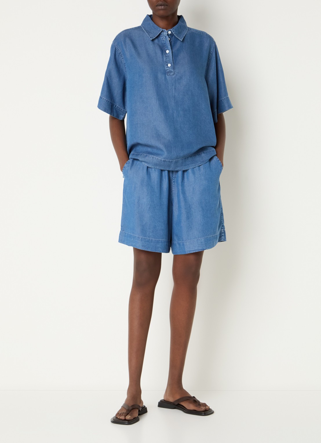 Selected Janna high waist loose fit korte broek met steekzakken - voorkant 3 blauw