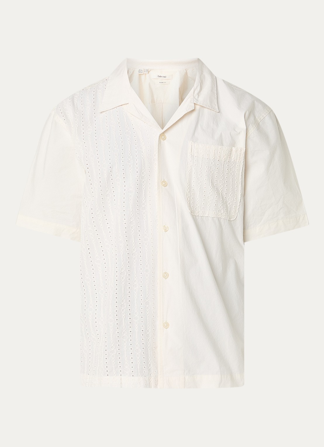 Selected Jax regular fit overhemd met opengewerkt dessin - voorkant creme