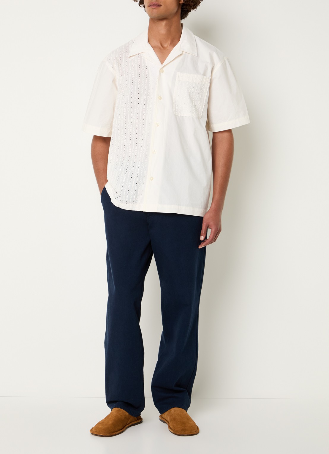 Selected Jax regular fit overhemd met opengewerkt dessin - voorkant 2 creme
