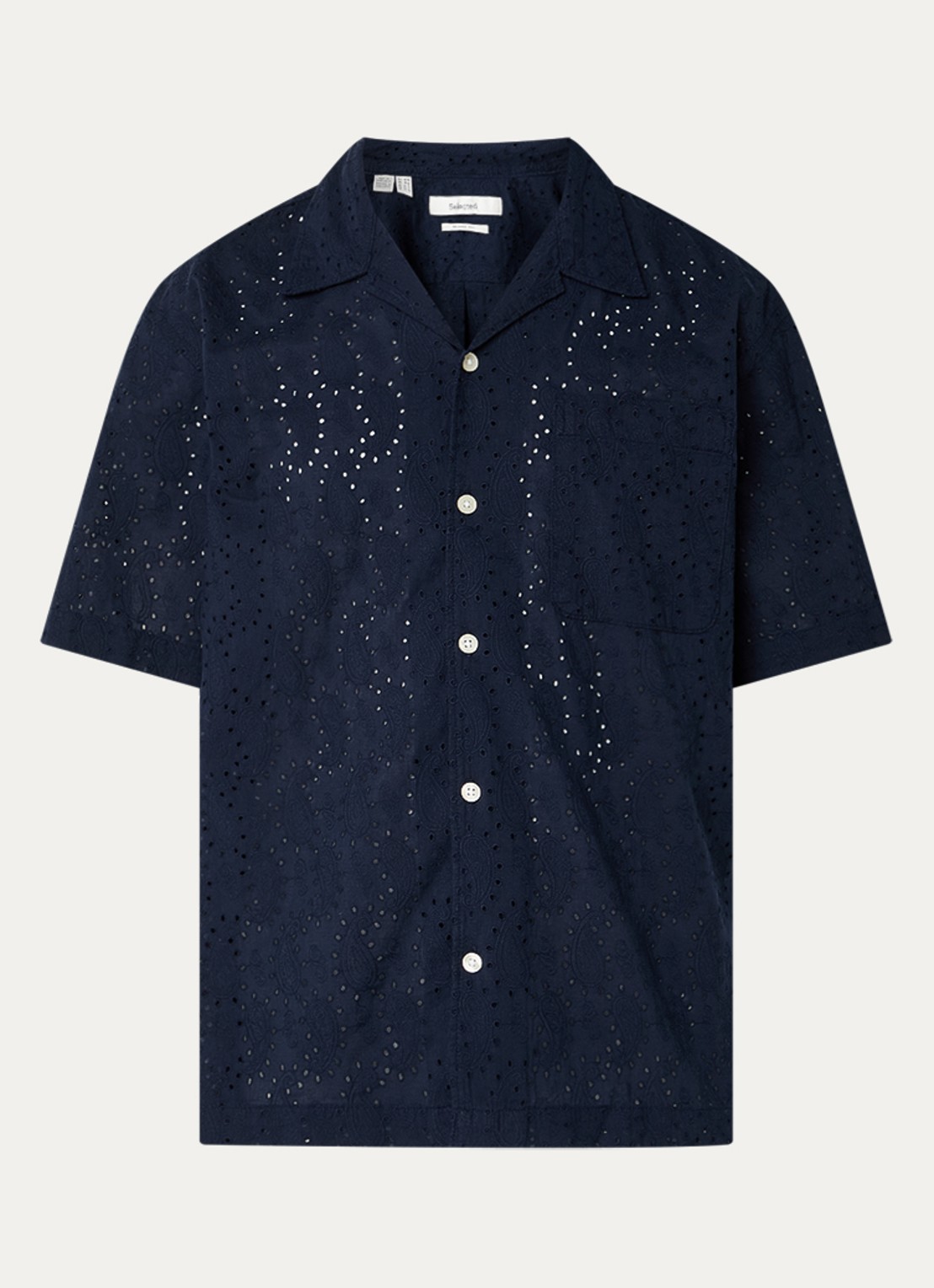 Selected Jax regular fit overhemd met opengewerkt dessin - voorkant 2 donkerblauw