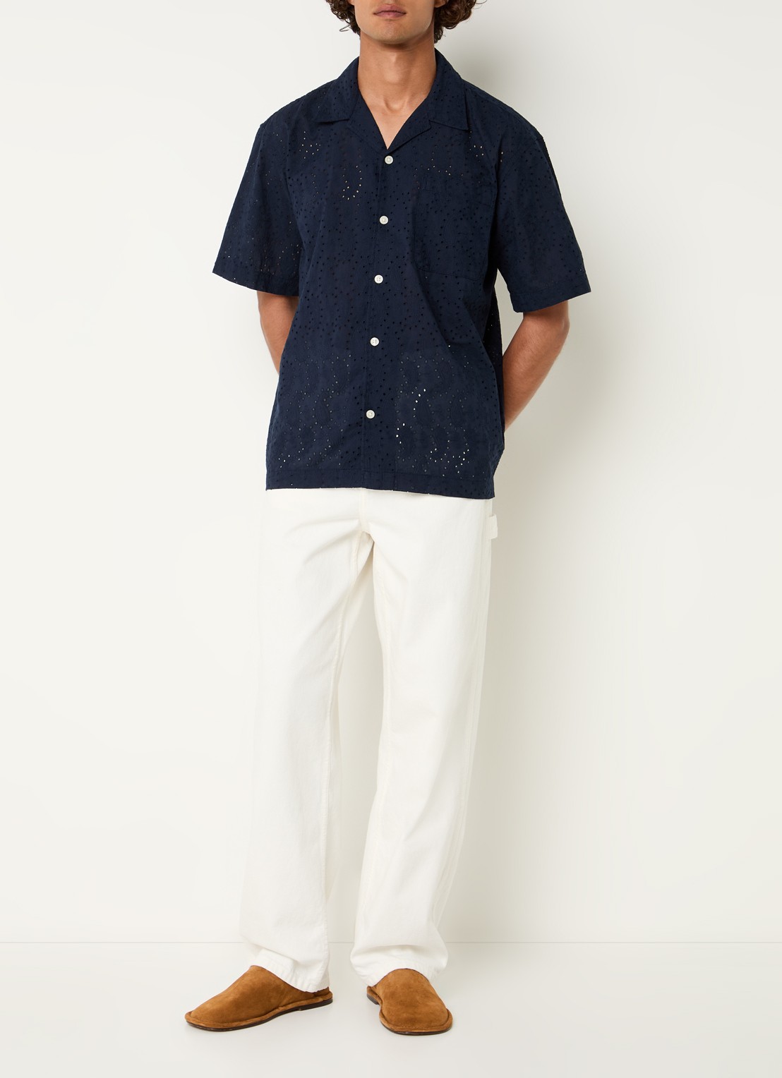 Selected Jax regular fit overhemd met opengewerkt dessin - voorkant 3 donkerblauw