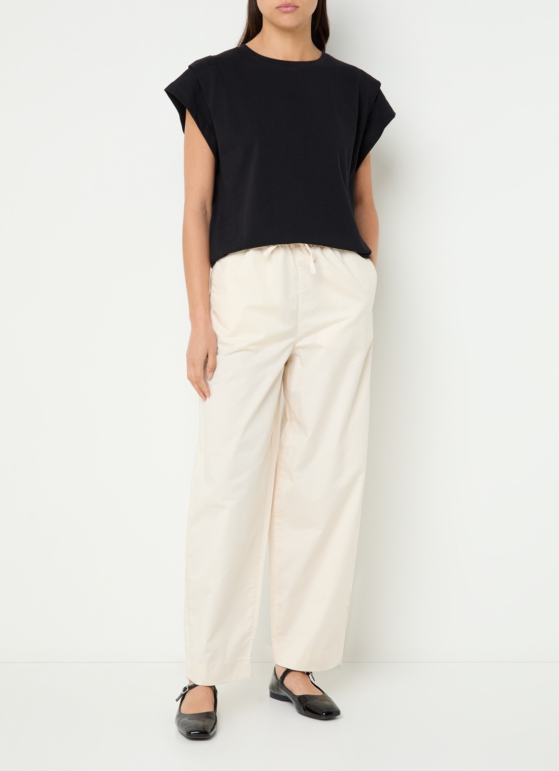 Selected Juma high waist straight fit broek in  katoenblend - voorkant 2 creme